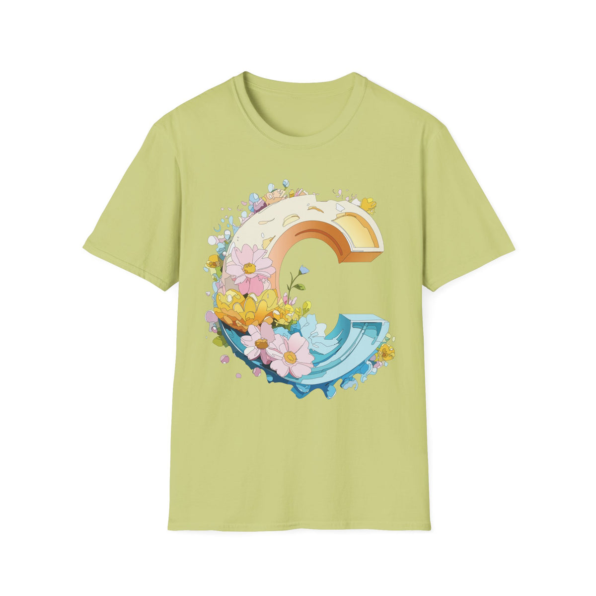Rainbow Letter C T-Shirt | Flower Letter C Tee
