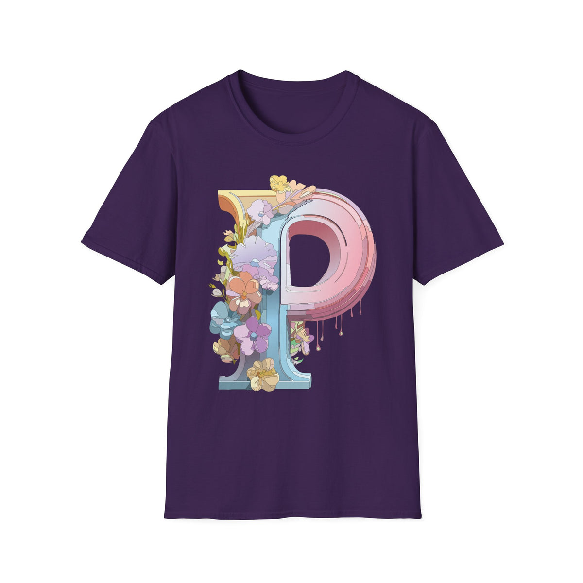 Floral Letter P Monogram T-Shirt | Pink Pastel Initial Tee