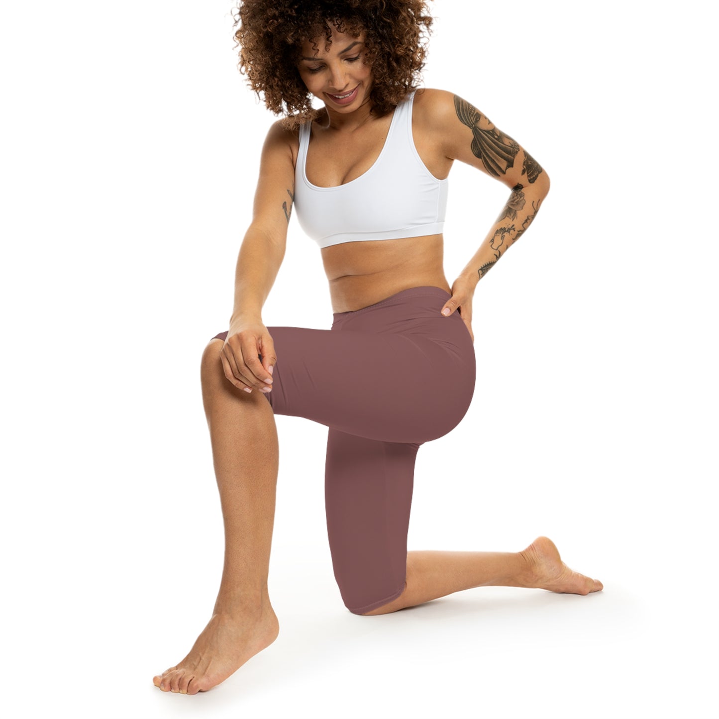 Smoky Rose Color Women's Brushed Suede Poly Span Casual Capri Leggings XS-2XL