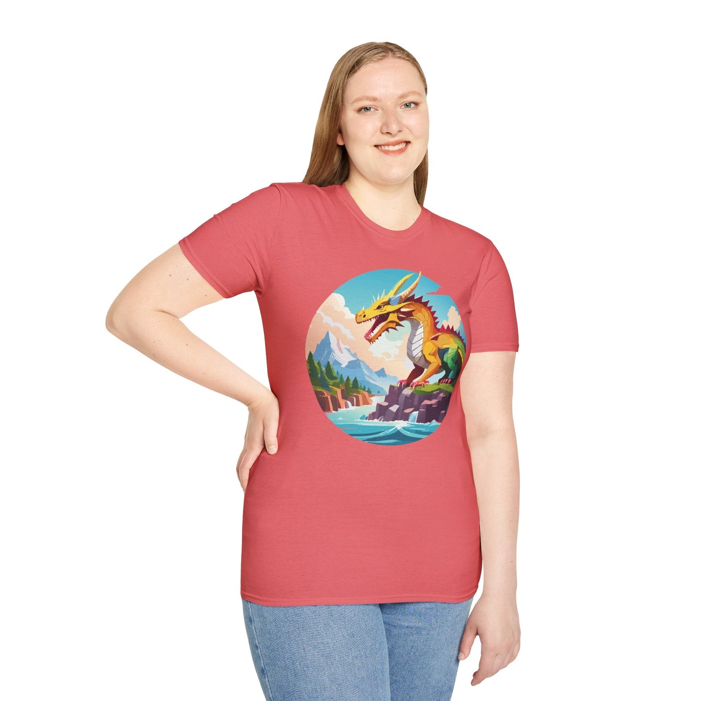 Dragon T Shirt Unisex Softstyle Cotton Tee With Colorful Animal Art Design For Everyday Wear