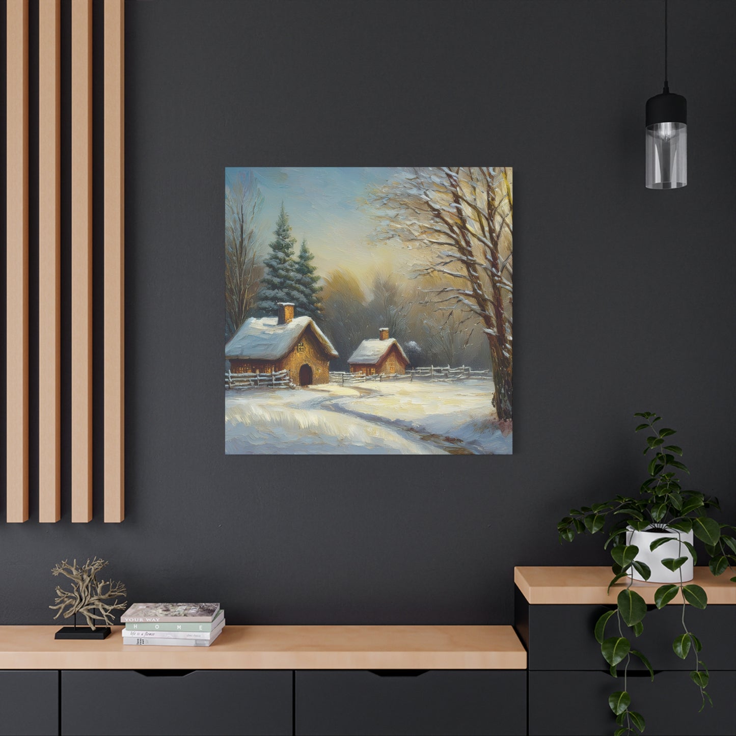 Countryside Winter Print Canvas, Oil Paint Print 20x20, 24x24, 30x30, 32x32, 36x36 Art Design Pine-Wood Inner Frame MC-113