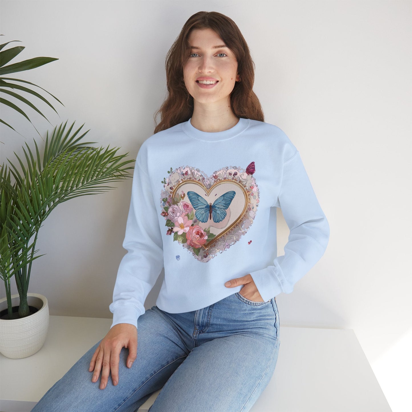Floral Heart Unisex Crewneck Sweatshirt Valentines Floral Love Gildan 18000 Heavy Blend