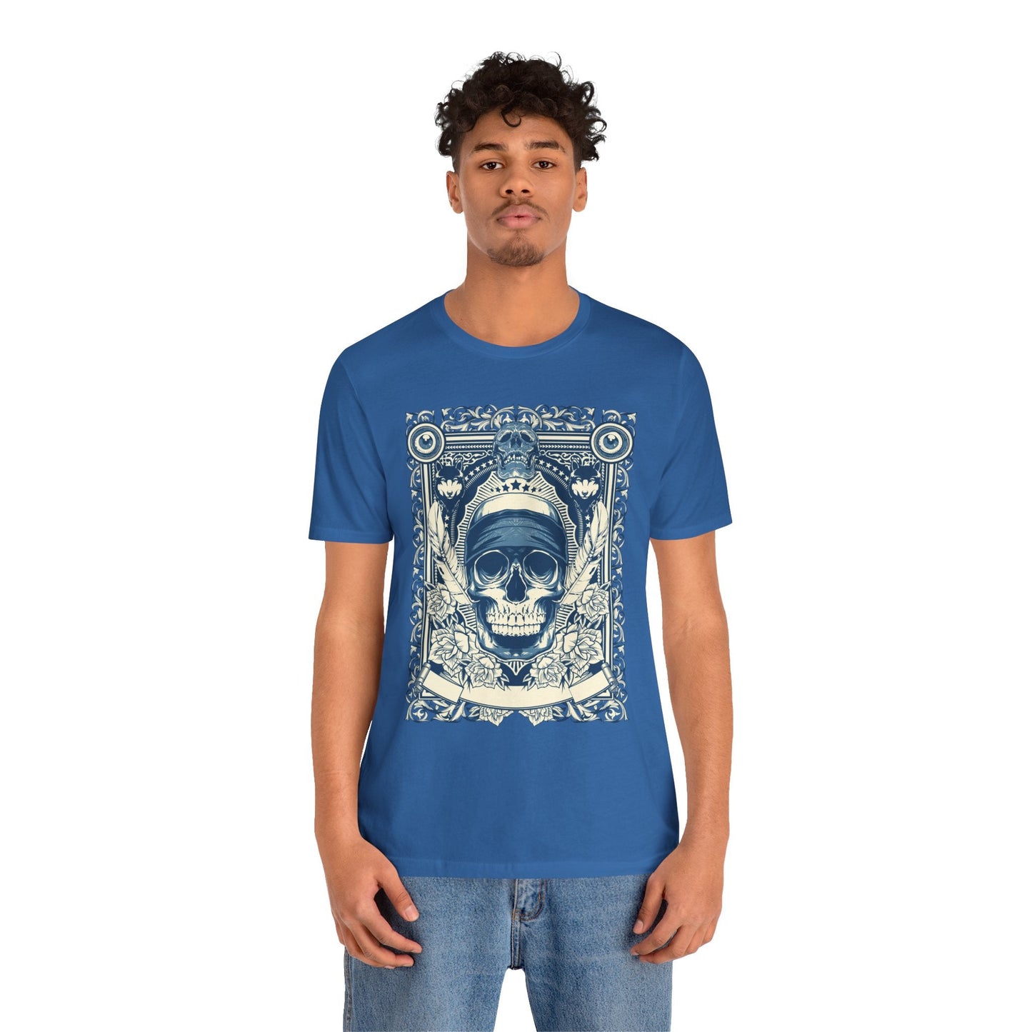 Skull Crown Graphic Tee Vintage Ornate Skull Illustration Rock Band T-Shirt