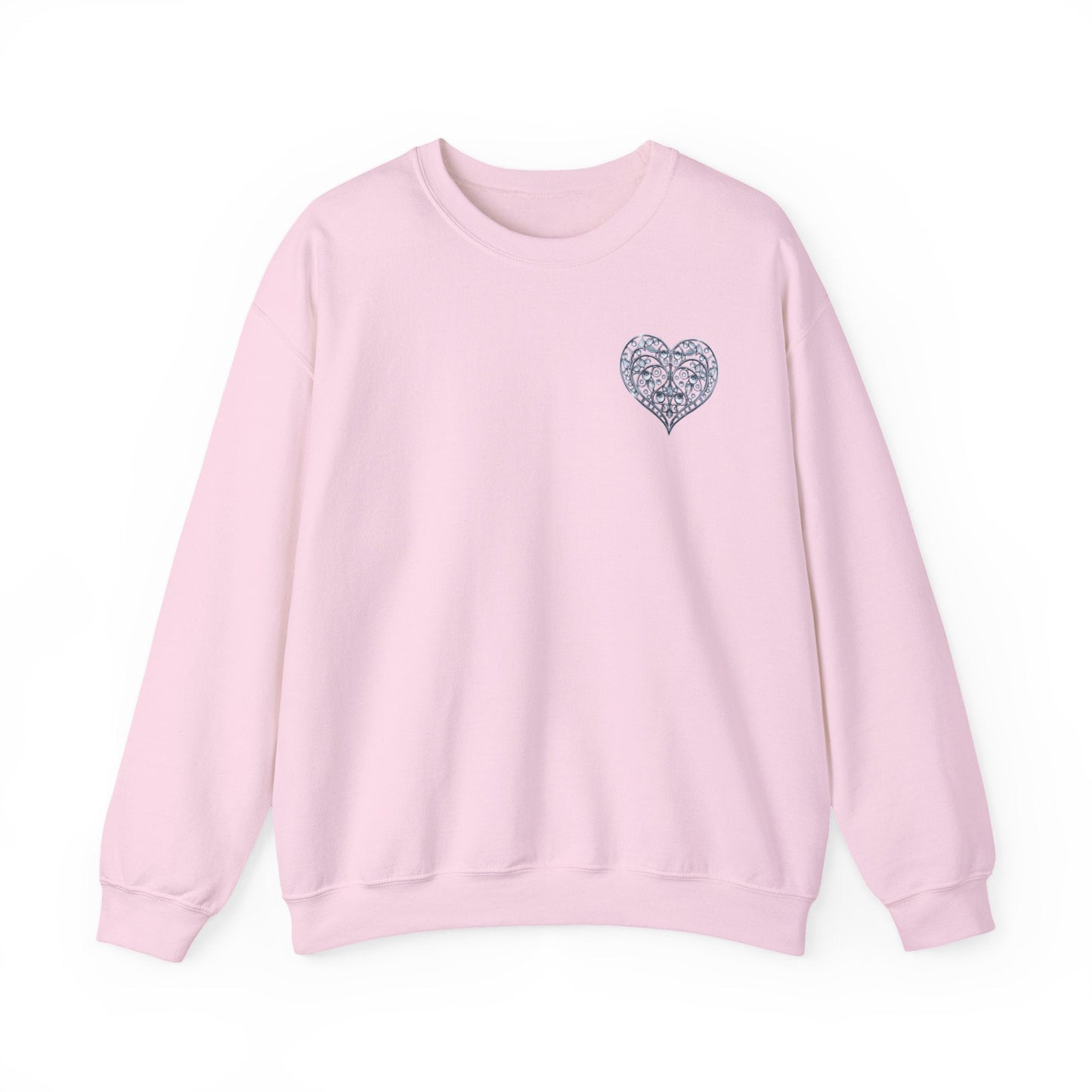 Crystal Heart Sweatshirt Unisex Fifty Fifty Cotton Poly Valentine Day Crewneck Gildan 18000