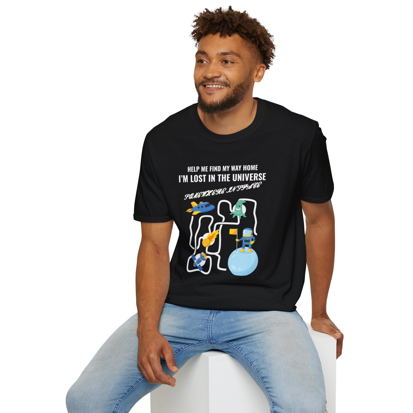 Lost in the Universe TShirt Unisex Cotton Cute Space Maze Graphic Tee