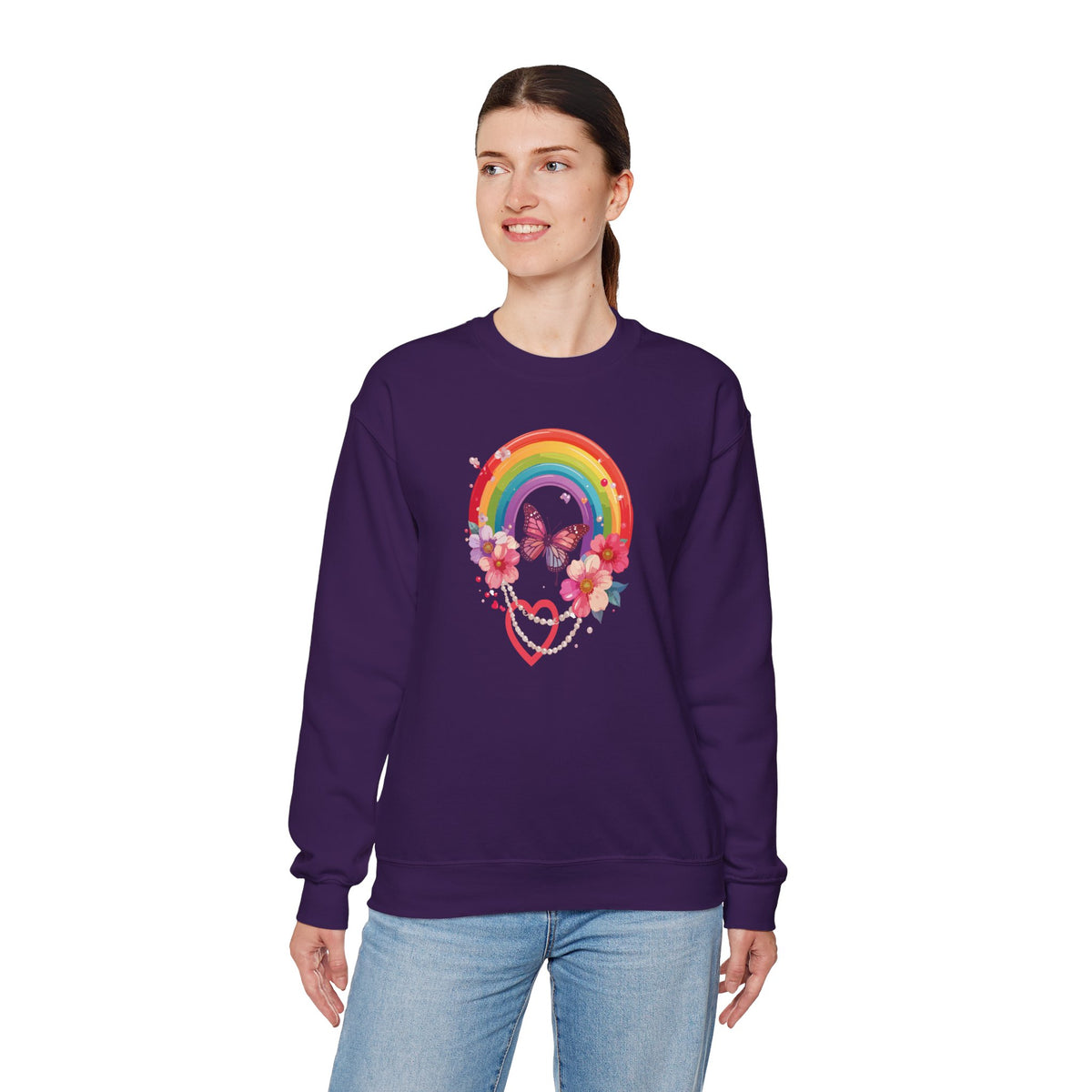 Rainbow Heart Sweatshirt, Floral Heart Sweatshirt, Floral Love Sweatshirt, Valentine's Day Sweatshirt, Rainbow Heart Floral Sweatshirt 106