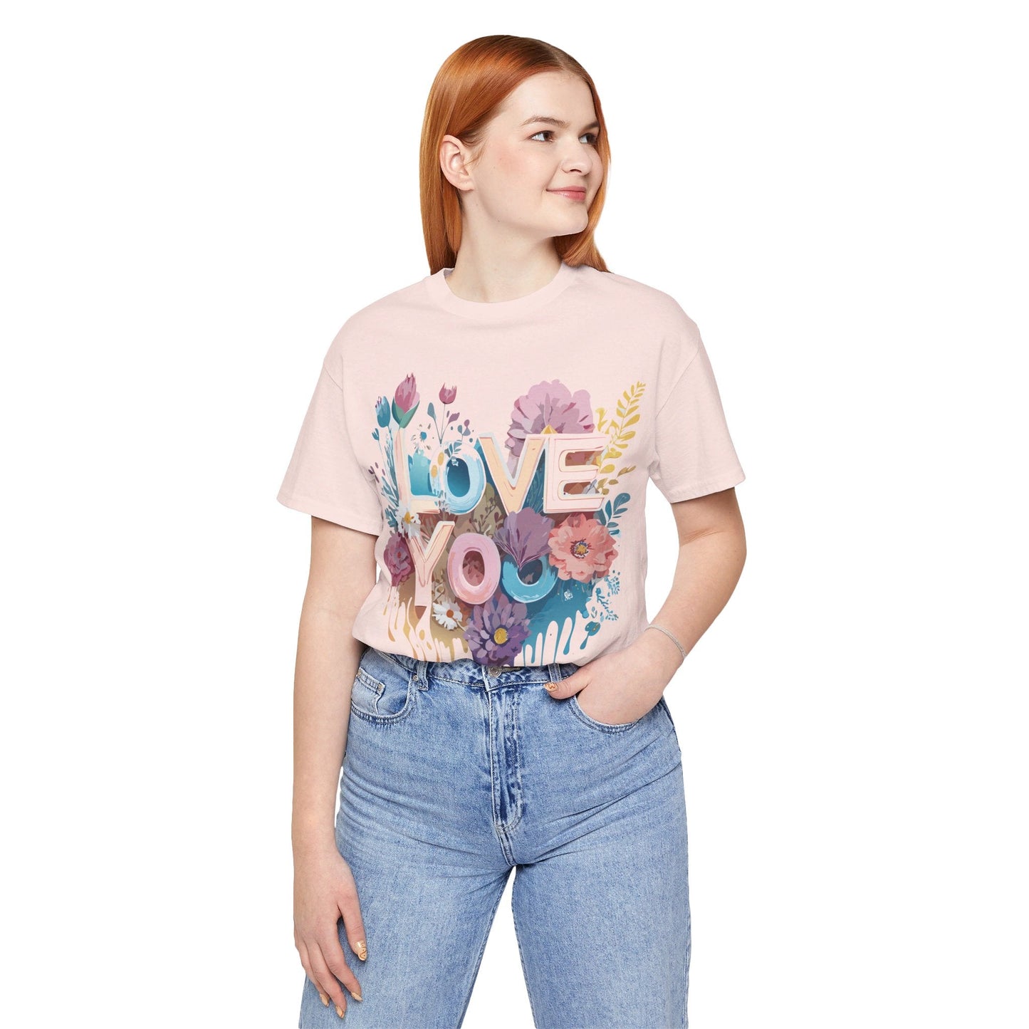Valentine Day Graphic Unisex 100 Cotton Vintage Artwork with Love and Flower Design Tee 37