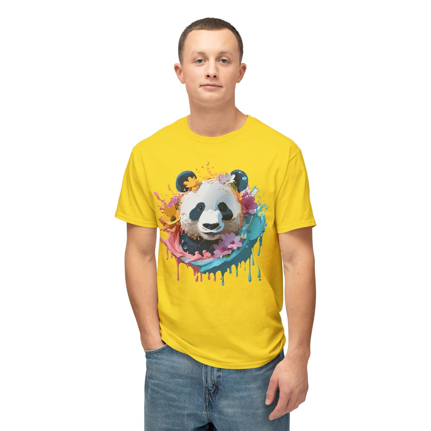 Unisex Panda T Shirt With Art Print Vintage Panda Floral Tees Panda Art Design Shirt USA Made
