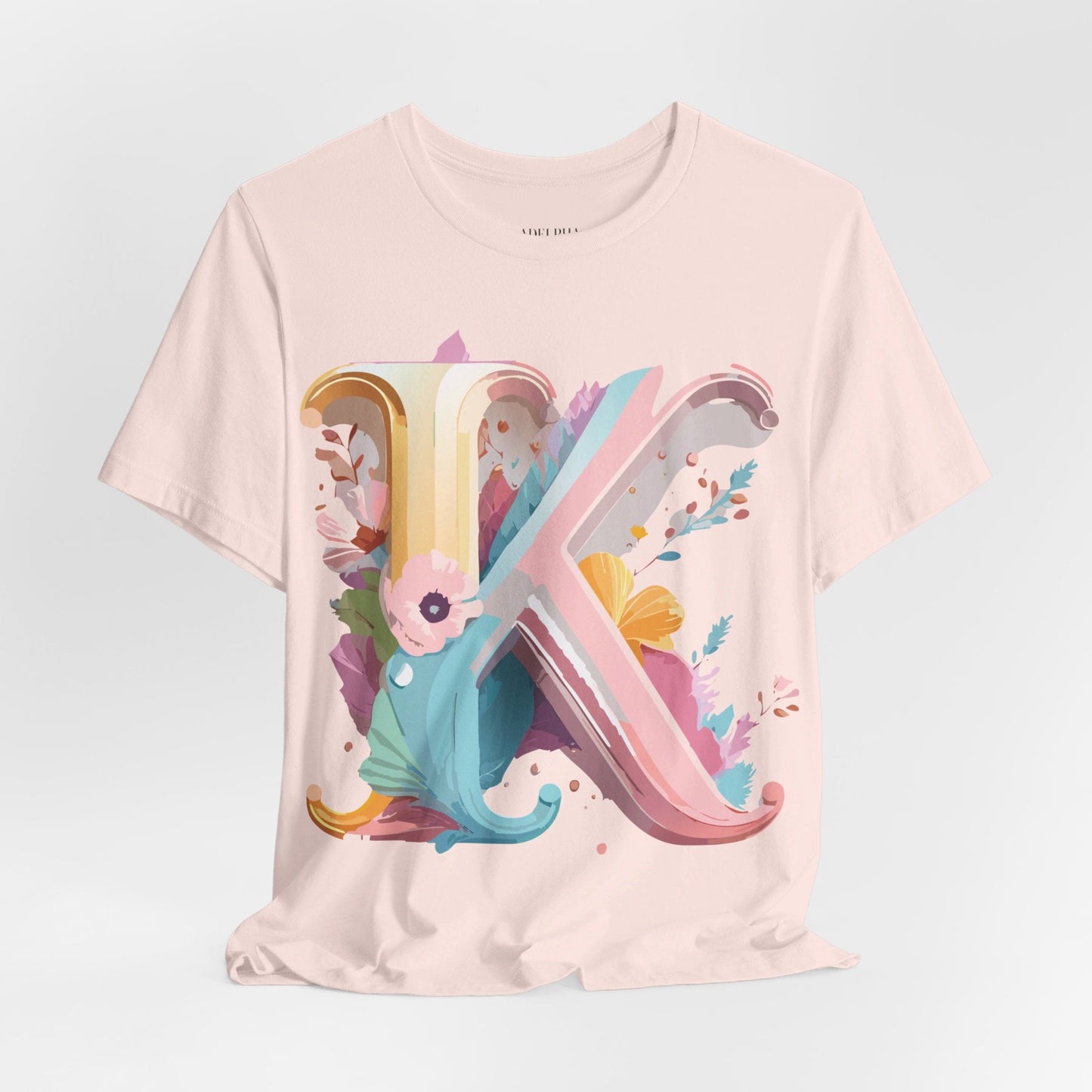 Letter K Graphic Tee Unisex Vintage Inspired Art Design Short Sleeve Shirt Adelpha