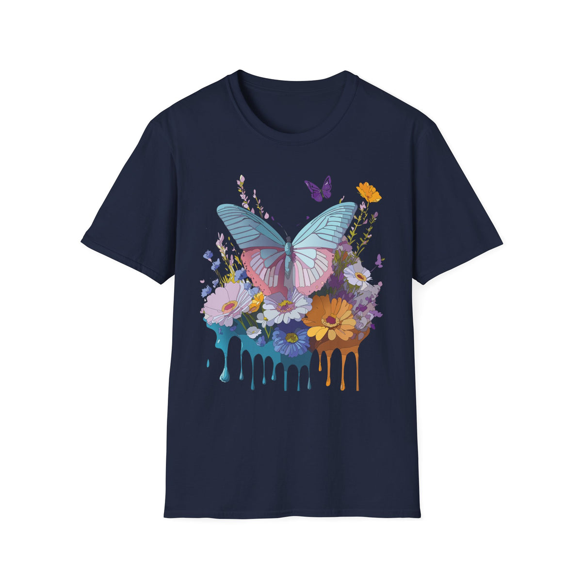 Butterfly Floral T-Shirt – Colorful Nature Garden Graphic Design Unisex 100 Cotton Gildan T-Shirt