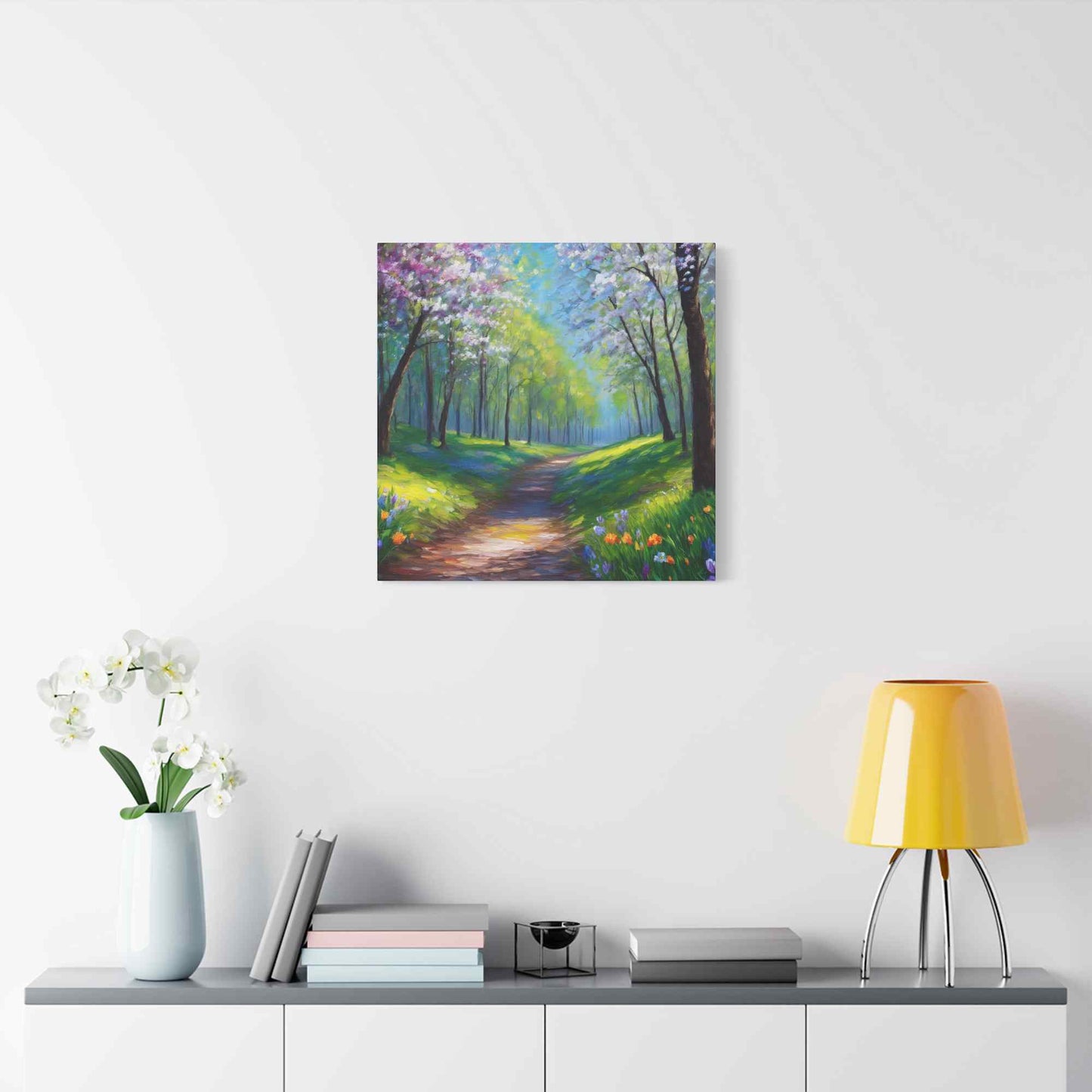 Spring Forest Print Canvas, Oil Paint Print 20x20, 24x24, 30x30, 32x32, 36x36 Art Design Print Pine-Wood Inner Frame MC-95