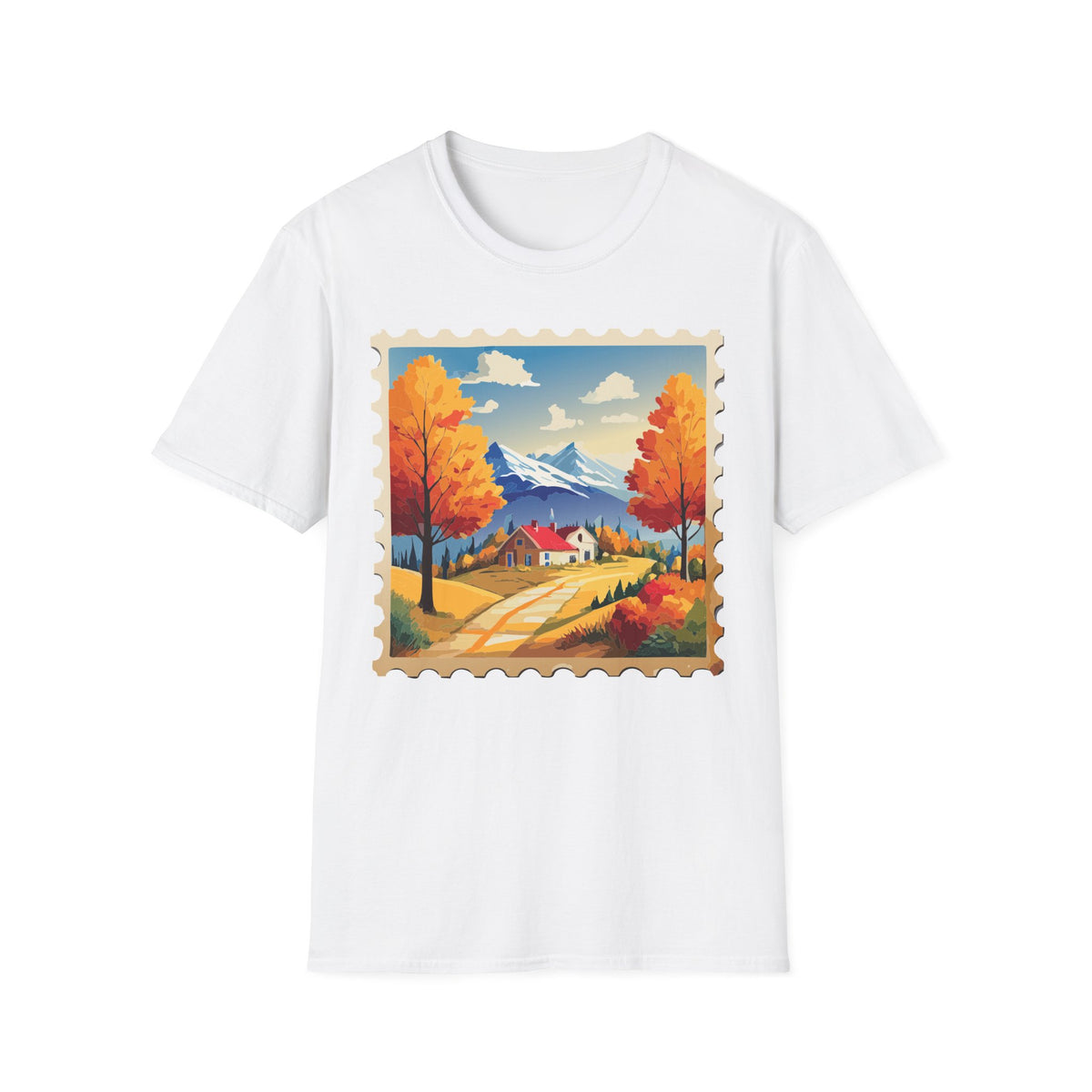 Autumn Mountain Landscape T-Shirt | Fall Trees Cabin Scenic Print