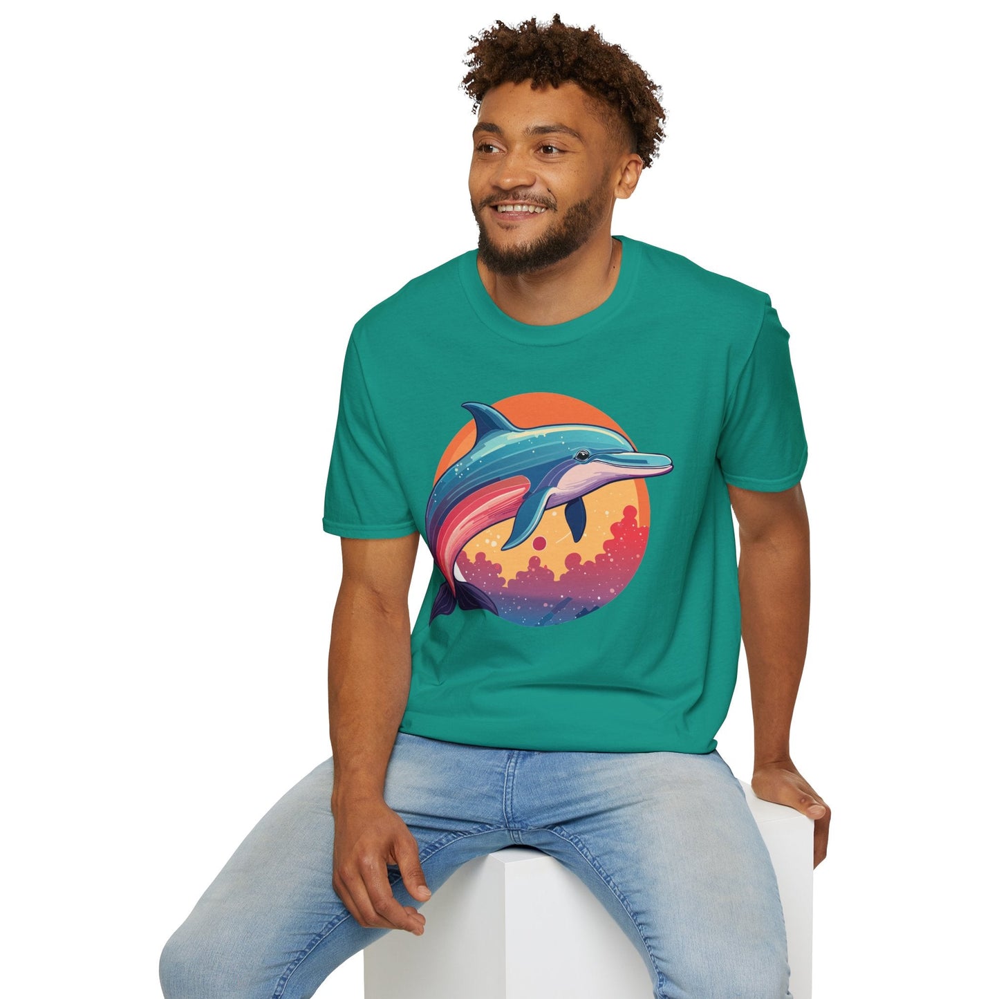 Dolphin Shirt For Unisex Adults Gildan Softstyle 64000 Ring Spun Cotton Tee Fish Tee