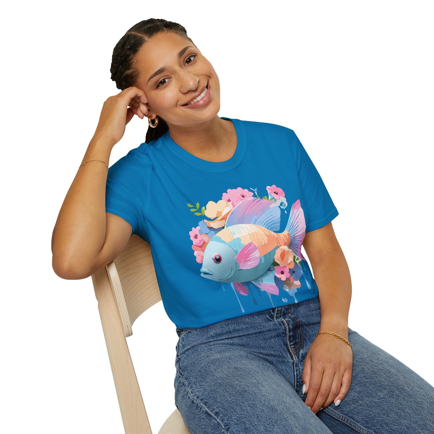 Fish Art Design Graphic Tee Unisex Short Sleeve T Shirt With Fish Artwork Premium Cotton