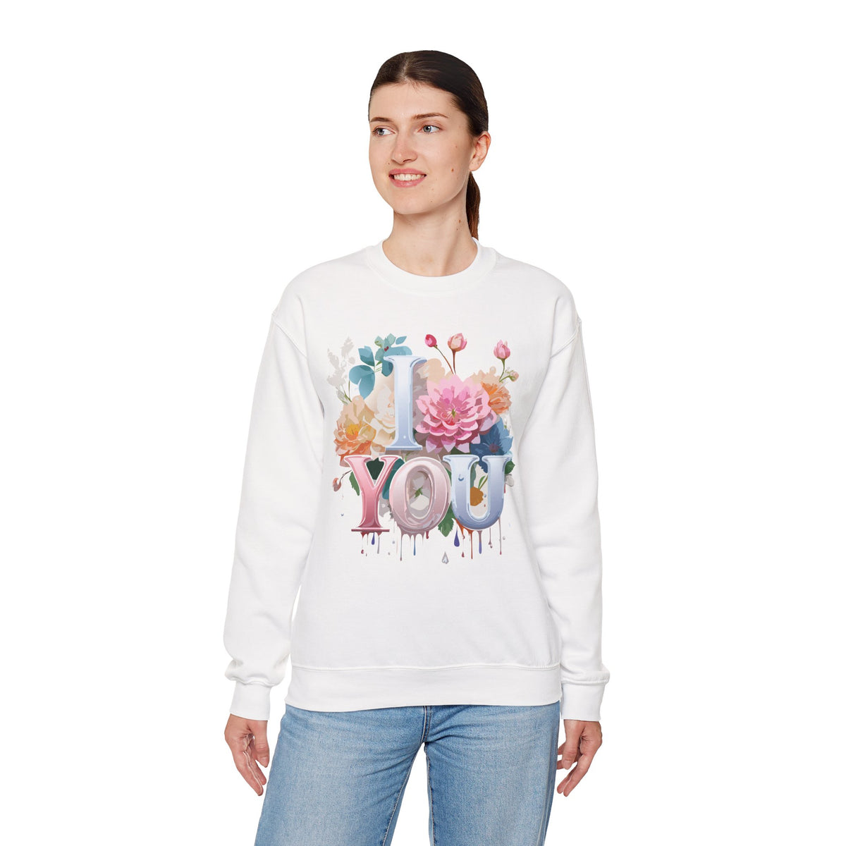 Floral Love Graphic Valentine's Day Sweatshirt Unisex 50/50 Cotton-Poly Sweatshirt w58