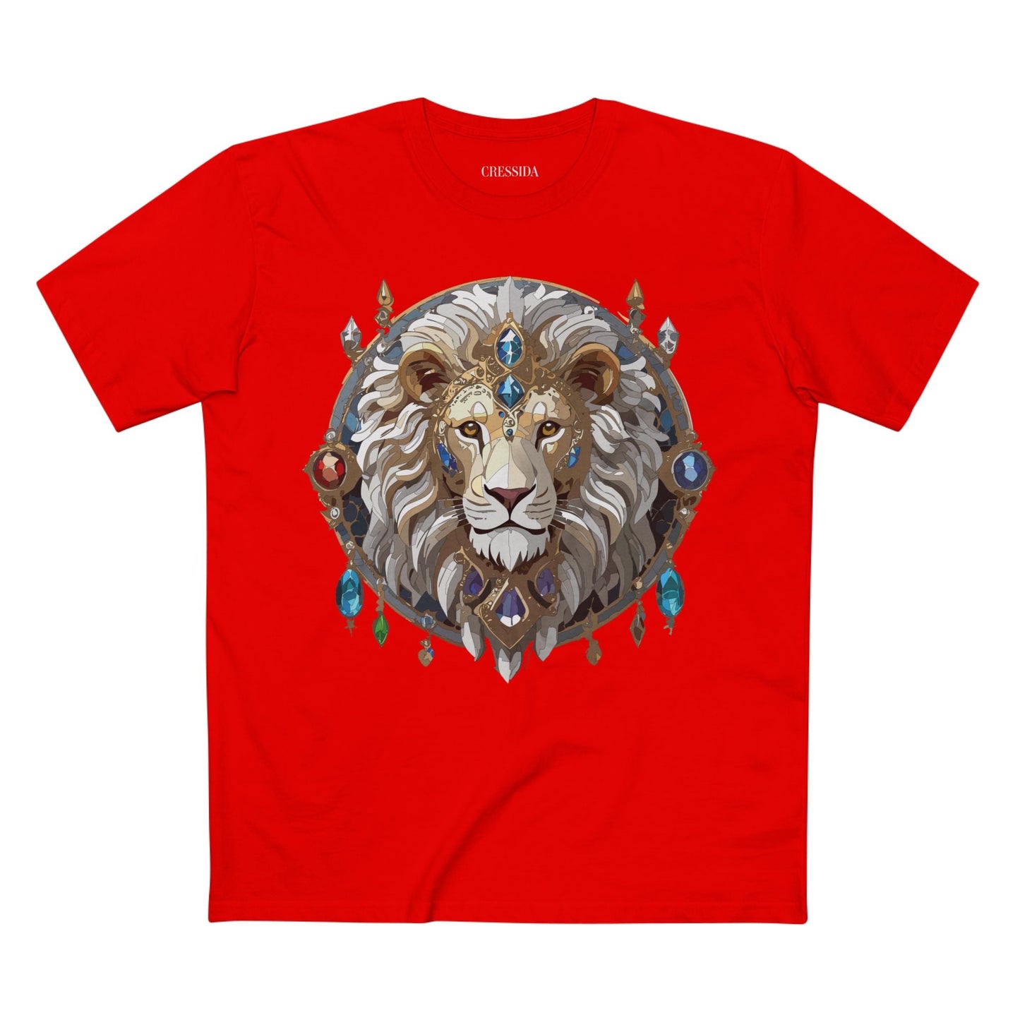 Lion Graphic Unisex 100 Cotton Tee With Unique Animal Golden Medallion Art Design 57