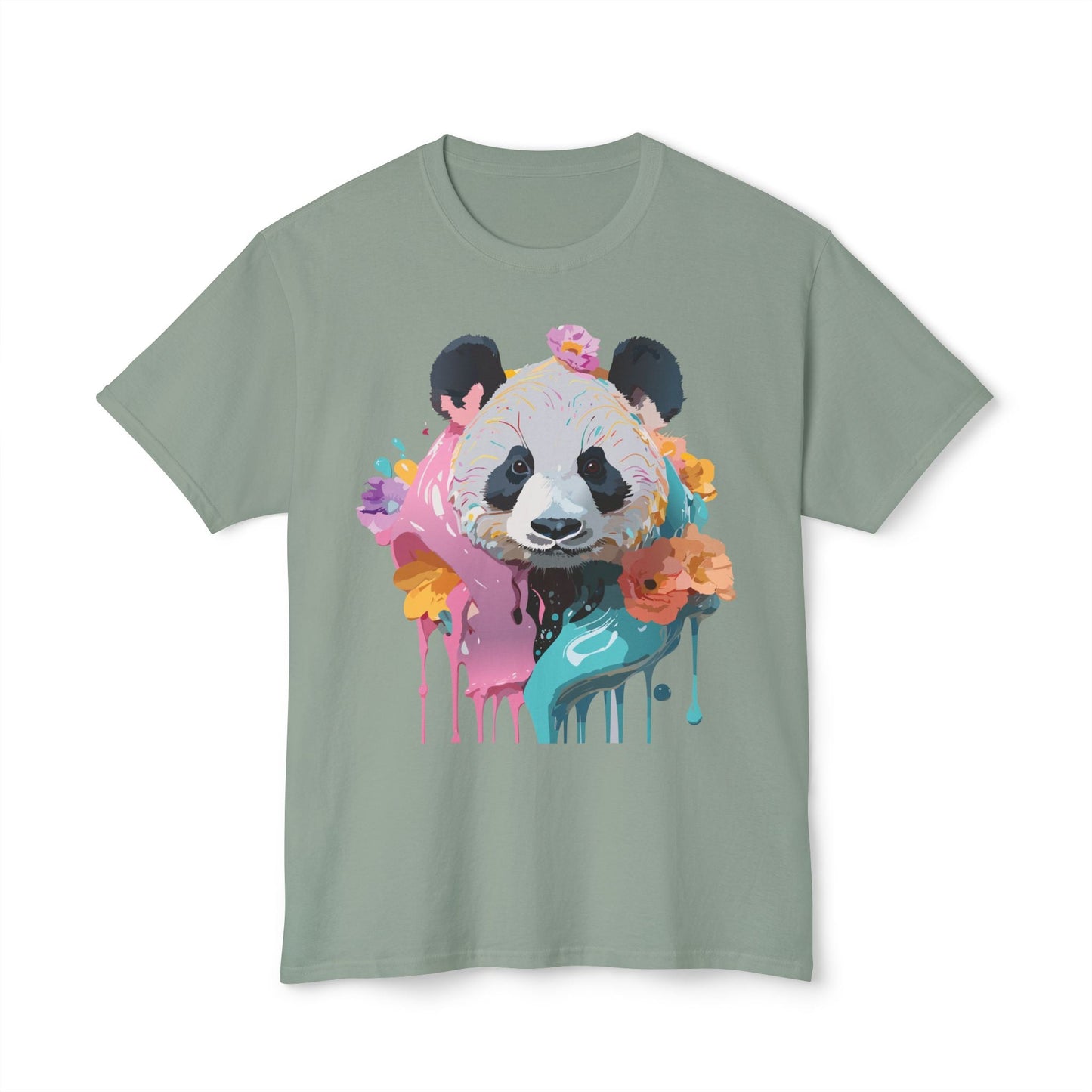 Panda T Shirt Unisex HD Cotton Tee With Panda Art Print Vintage Floral Design Printed In USA