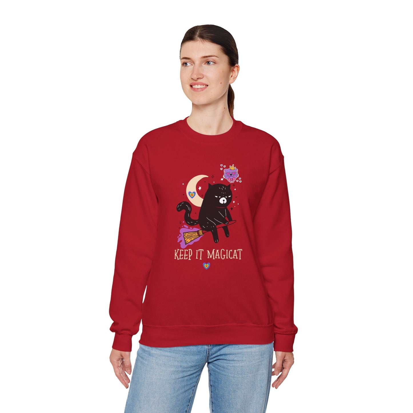 Flying Cat Heart Sweatshirt Unisex Fifty Fifty Cotton Poly Crewneck Gildan 18000 Valentines Day
