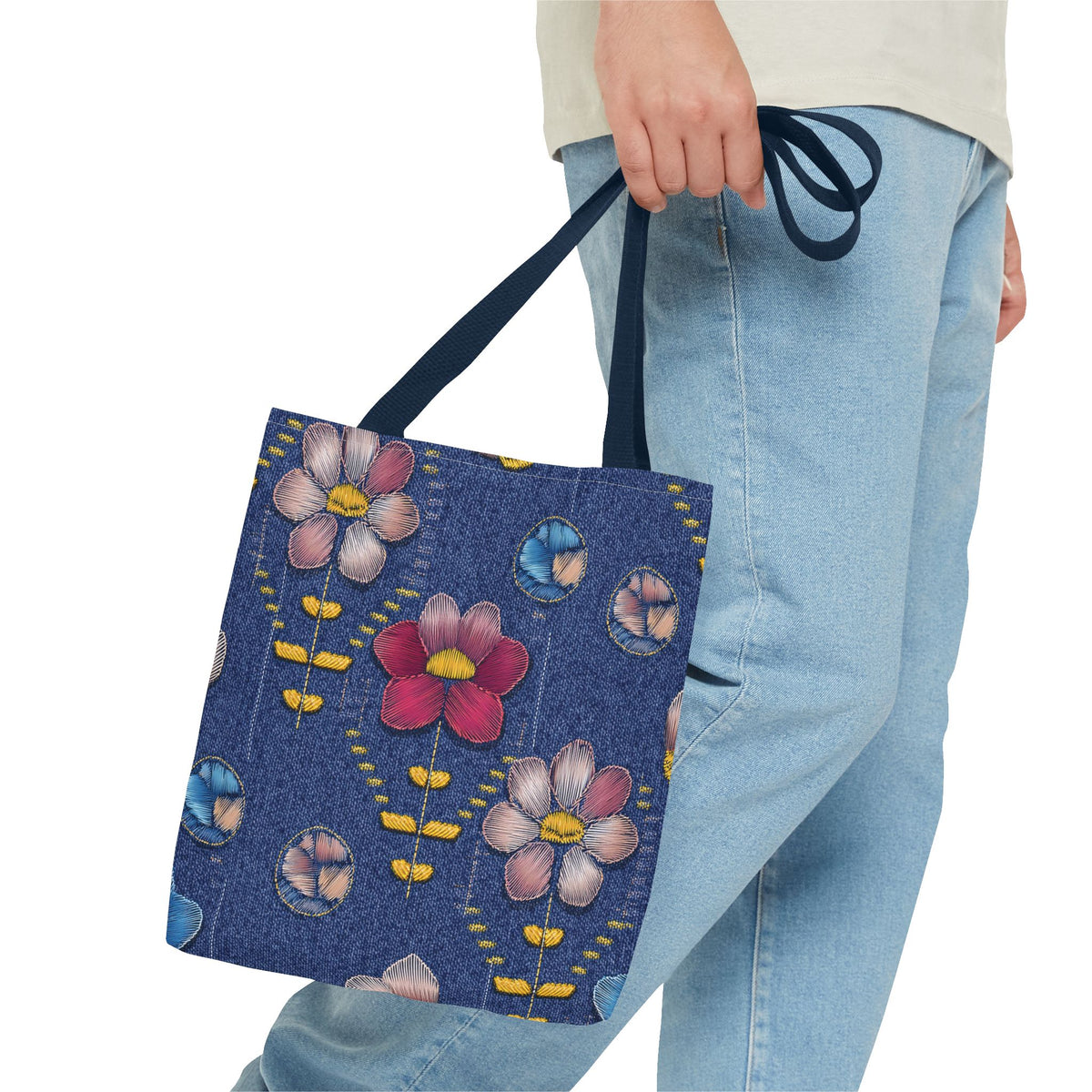 Denim Fabric Imitation Print Unisex Canvas Bag Poly Spun 3 Sizes Tote Bag 159-16