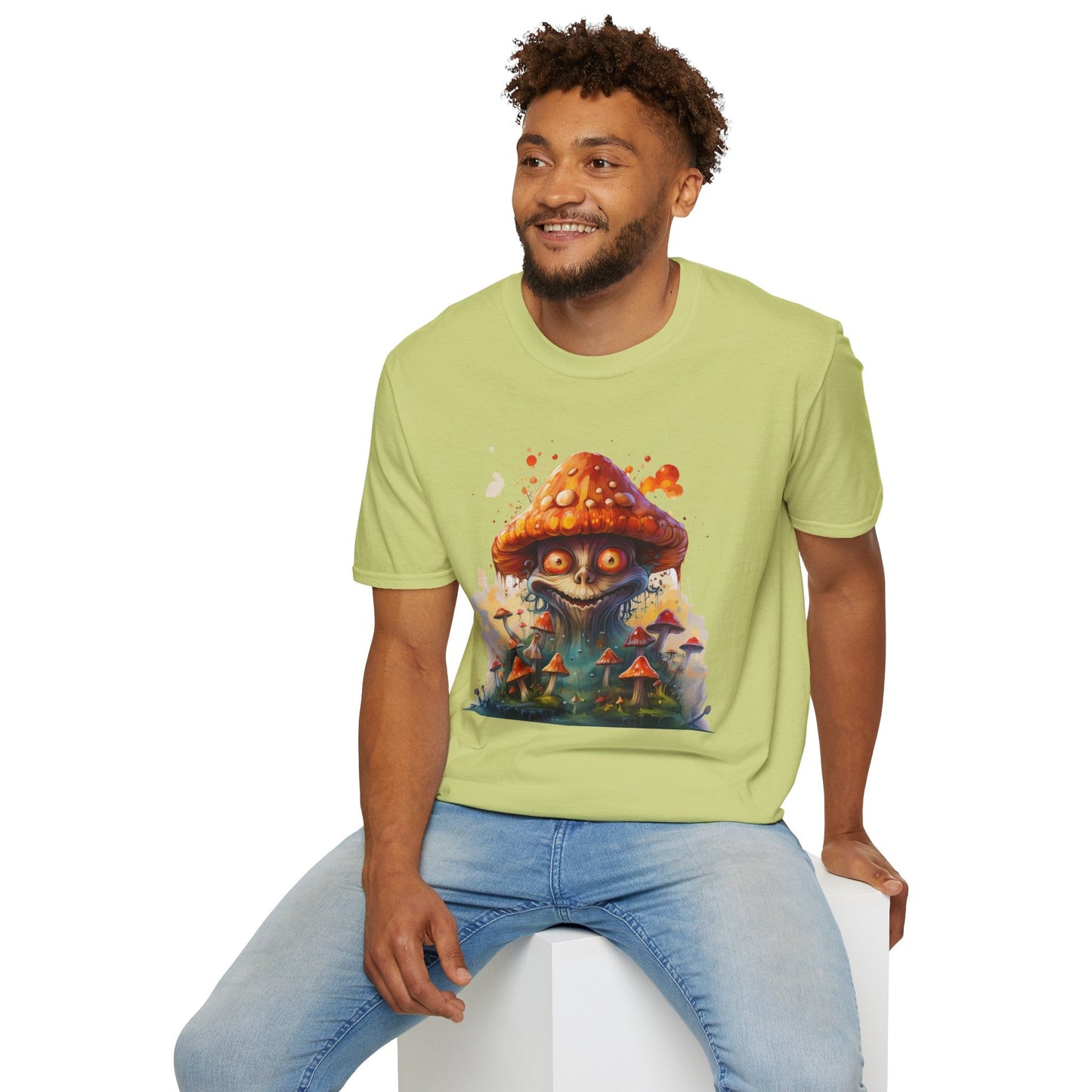 Funny Mashroom Tee Shirt Unisex Softstyle Cotton Art Design with Fungus Graphic Artwork Theme
