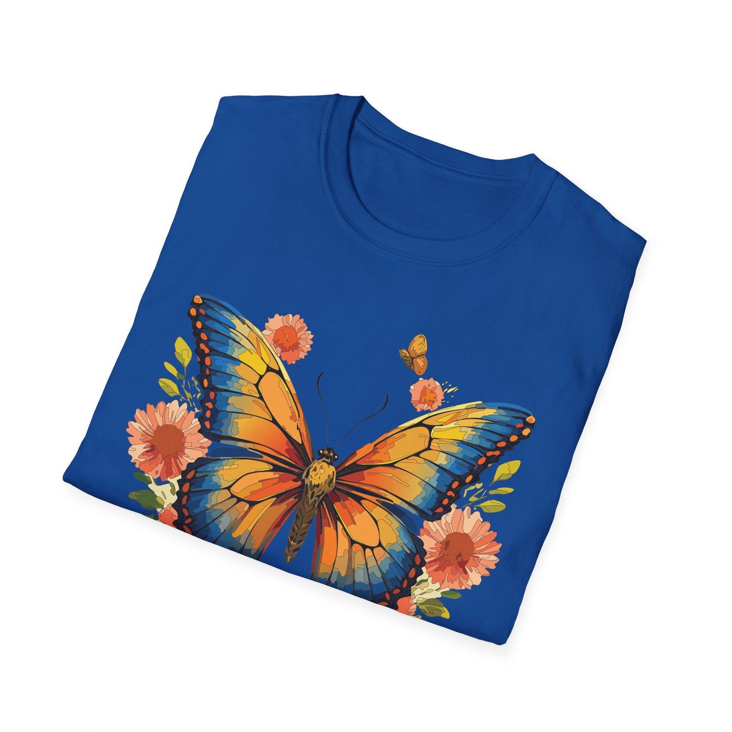 Butterfly T Shirt Unisex Softstyle Gildan 64000 Monarch Print 100 Percent Ring Spun Cotton