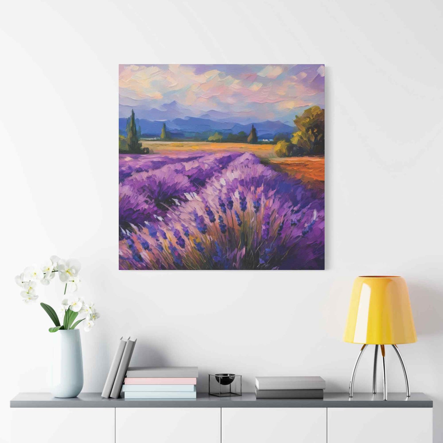 Lavender Landscape Print Canvas, Landscape Oil Paint Print 20x20, 24x24, 30x30, 32x32, 36x36 Art Design Print Non-Frame MC-34