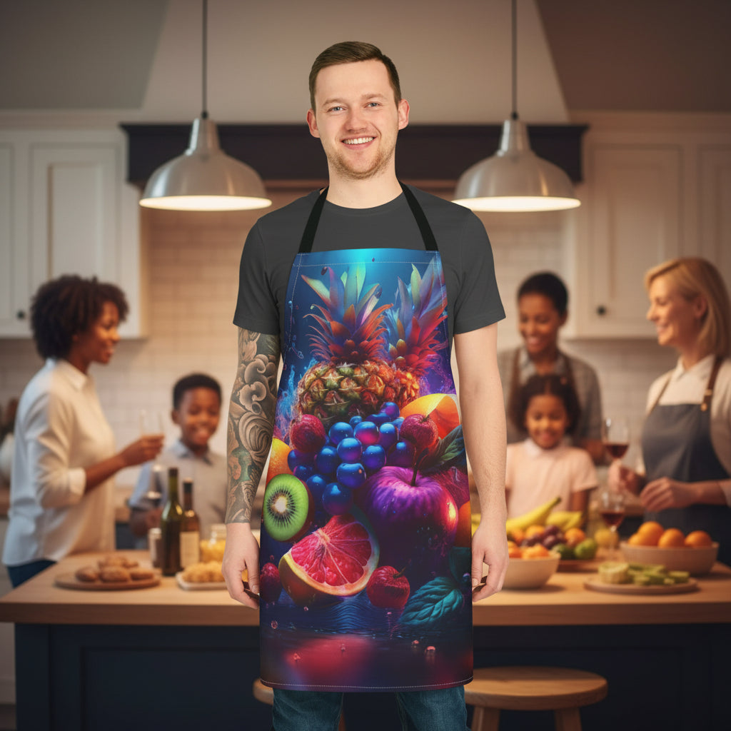 Tropical Fruit Kitchen Apron — Colorful Neon Fruit Print Cooking Apron Stain-resistant 31.5 x 25.6 | Art Print Canvas Apron