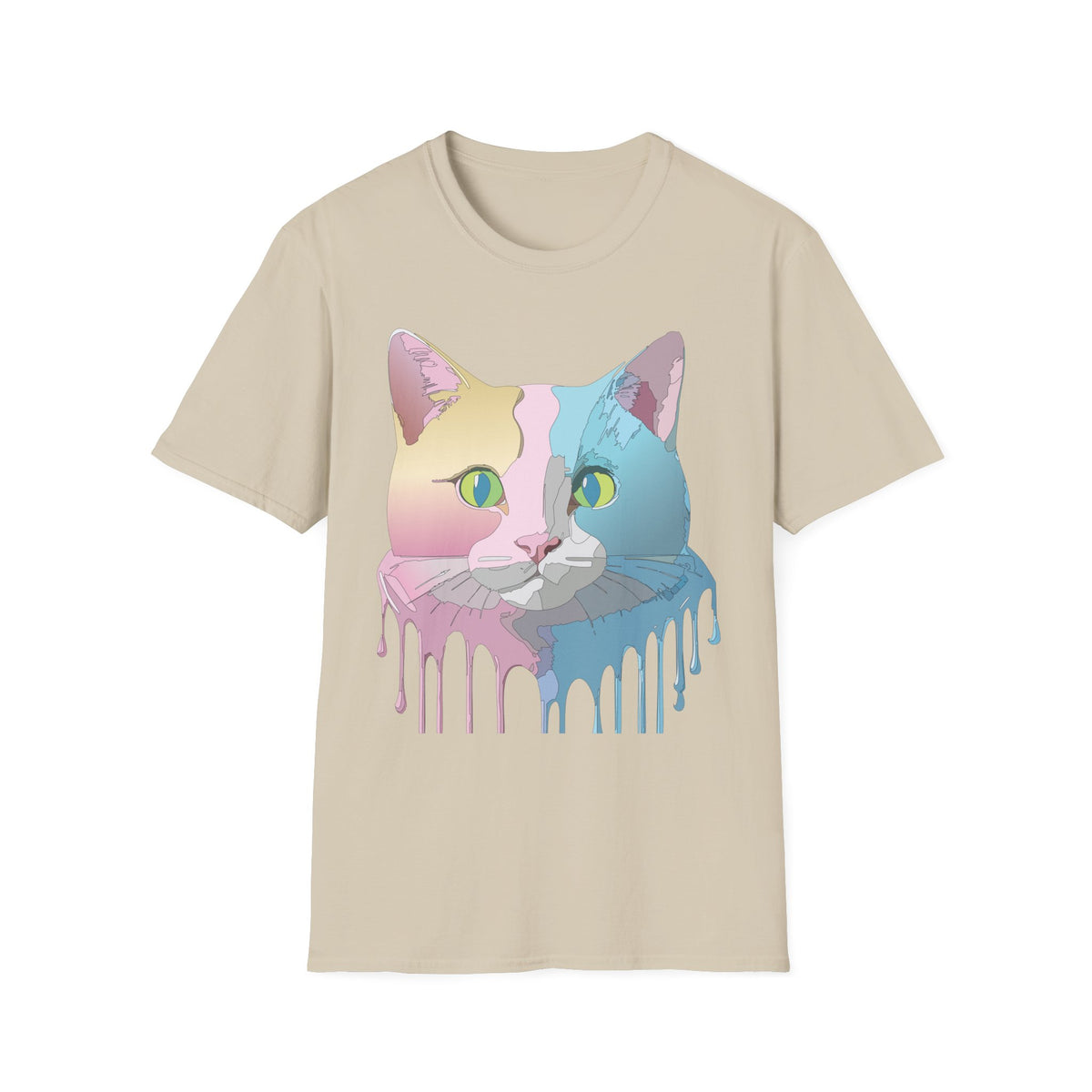Pastel Pop Art Cat T-Shirt | Colorblock Kitty Face