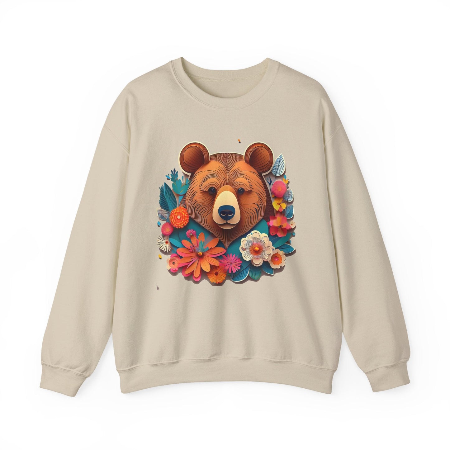 Unisex Floral Bear Sweatshirt Art Design Gildan 18000 Heavy Blend Crewneck