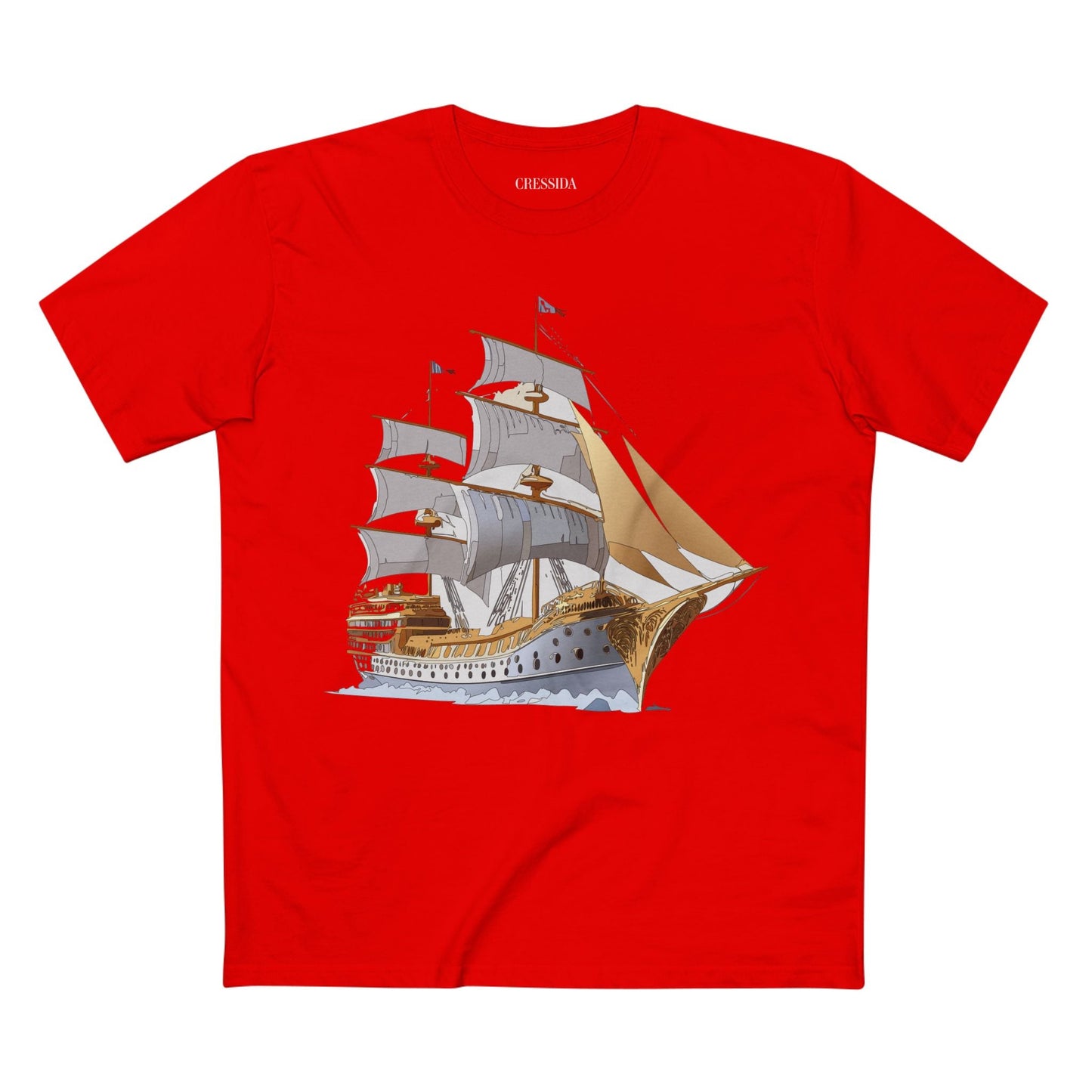 Ship Graphic Unisex 100 Cotton T-Shirt with Gold Frigate Art Design 7