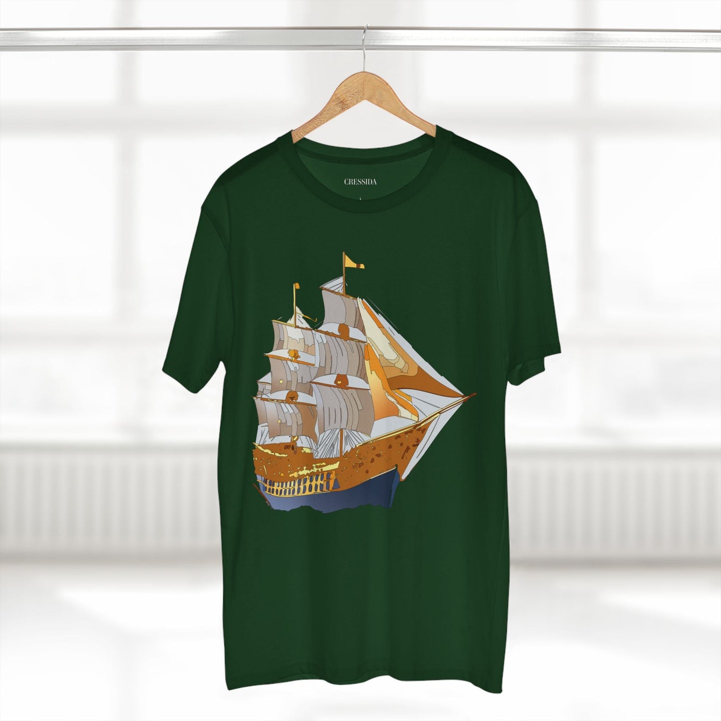 Ship Graphic Unisex 100 Cotton T-Shirt with Gold Frigate Art Design 23