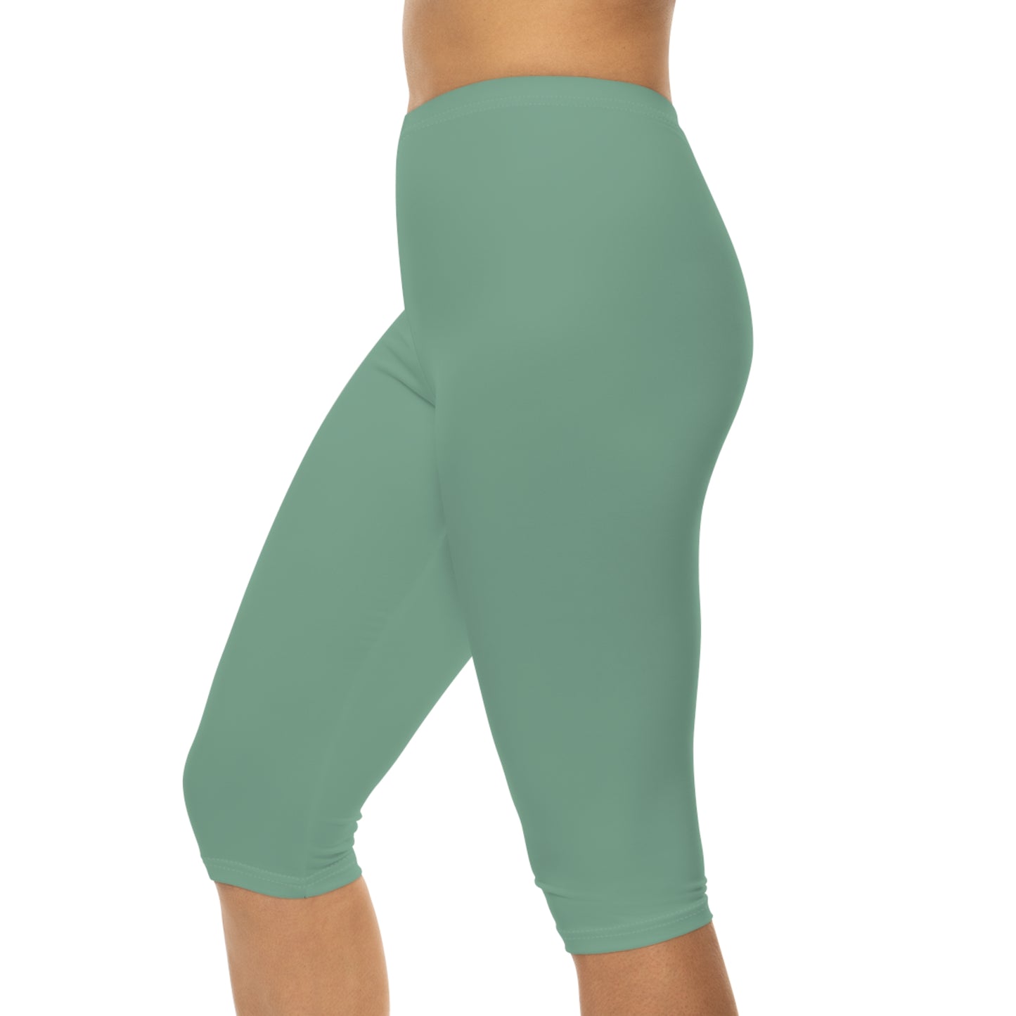 Muted Teal Color Women's Brushed Suede Poly Span Casual Capri Leggings XS-2XL