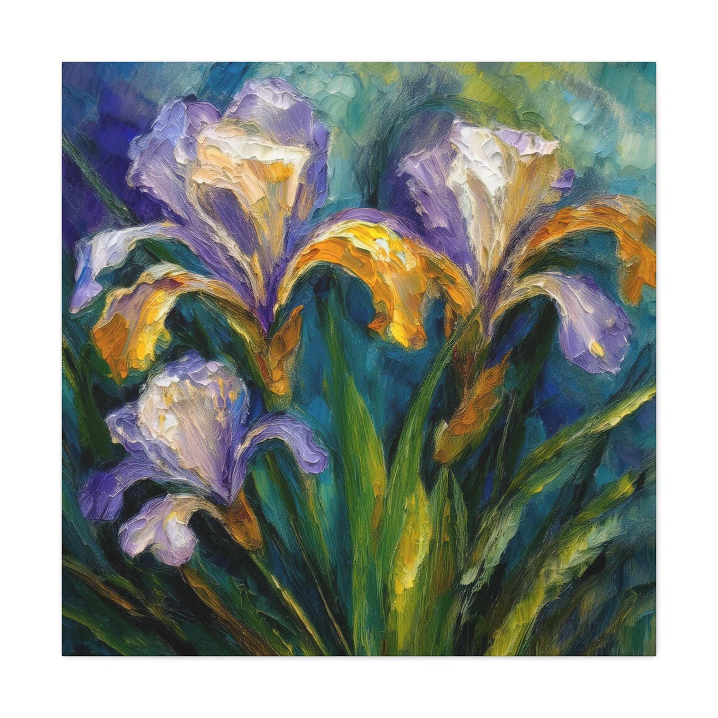 Irises Floral Print Canvas, Floral Oil Paint Print 20x20, 24x24, 30x30, 32x32, 36x36 Art Design Pine-Wood Inner Frame MC-183