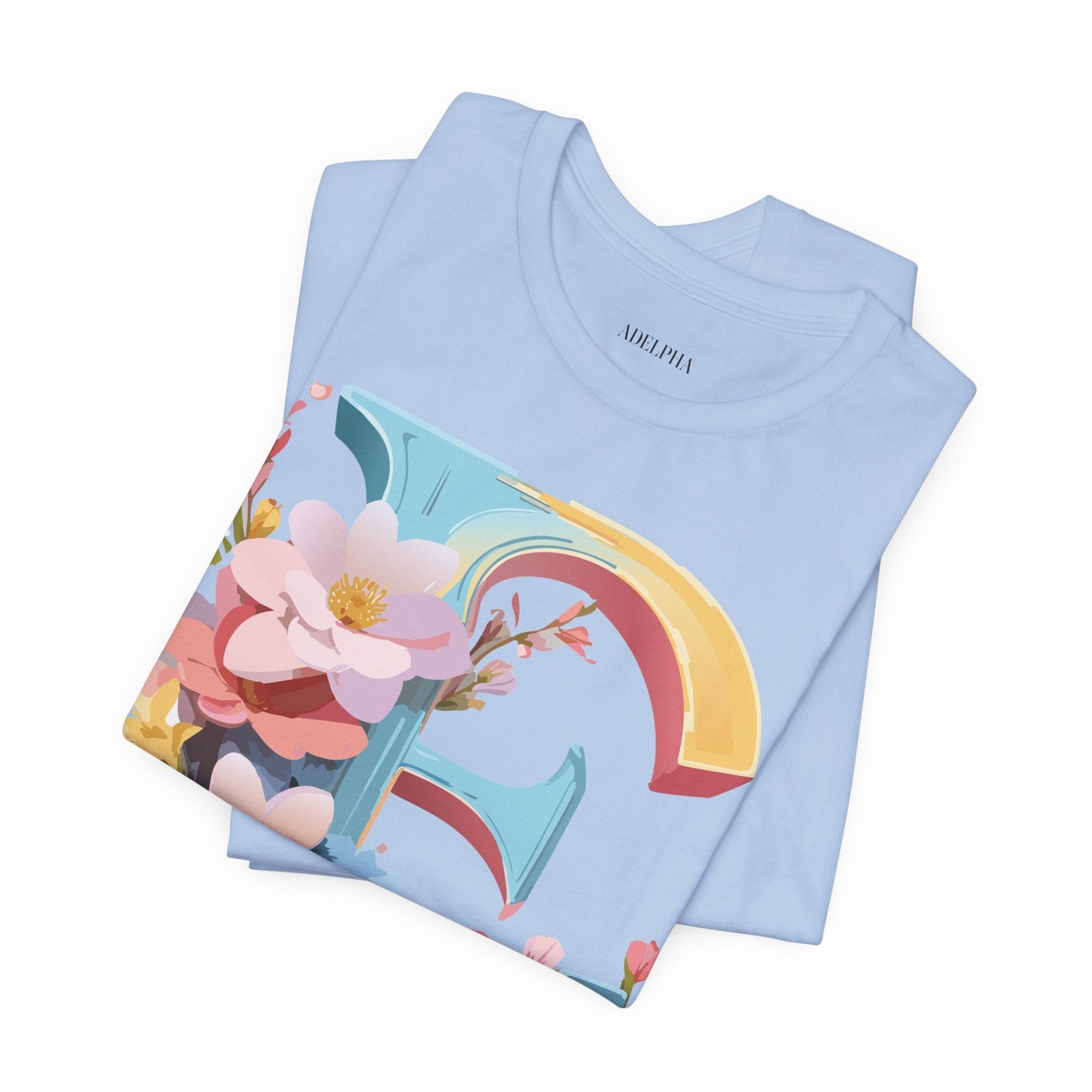 Letter E Shirt Unisex Graphic Tee Short Sleeve Vintage Inspired Art Design Adelpha
