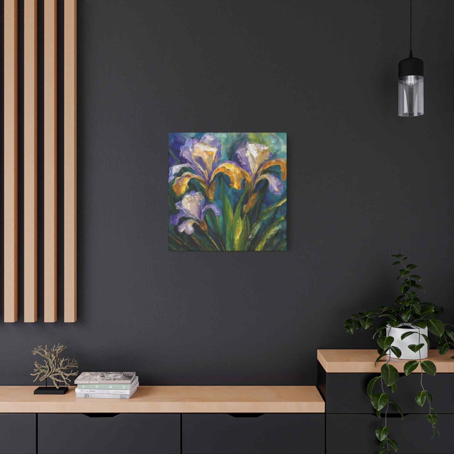 Irises Floral Print Canvas, Floral Oil Paint Print 20x20, 24x24, 30x30, 32x32, 36x36 Art Design Pine-Wood Inner Frame MC-183