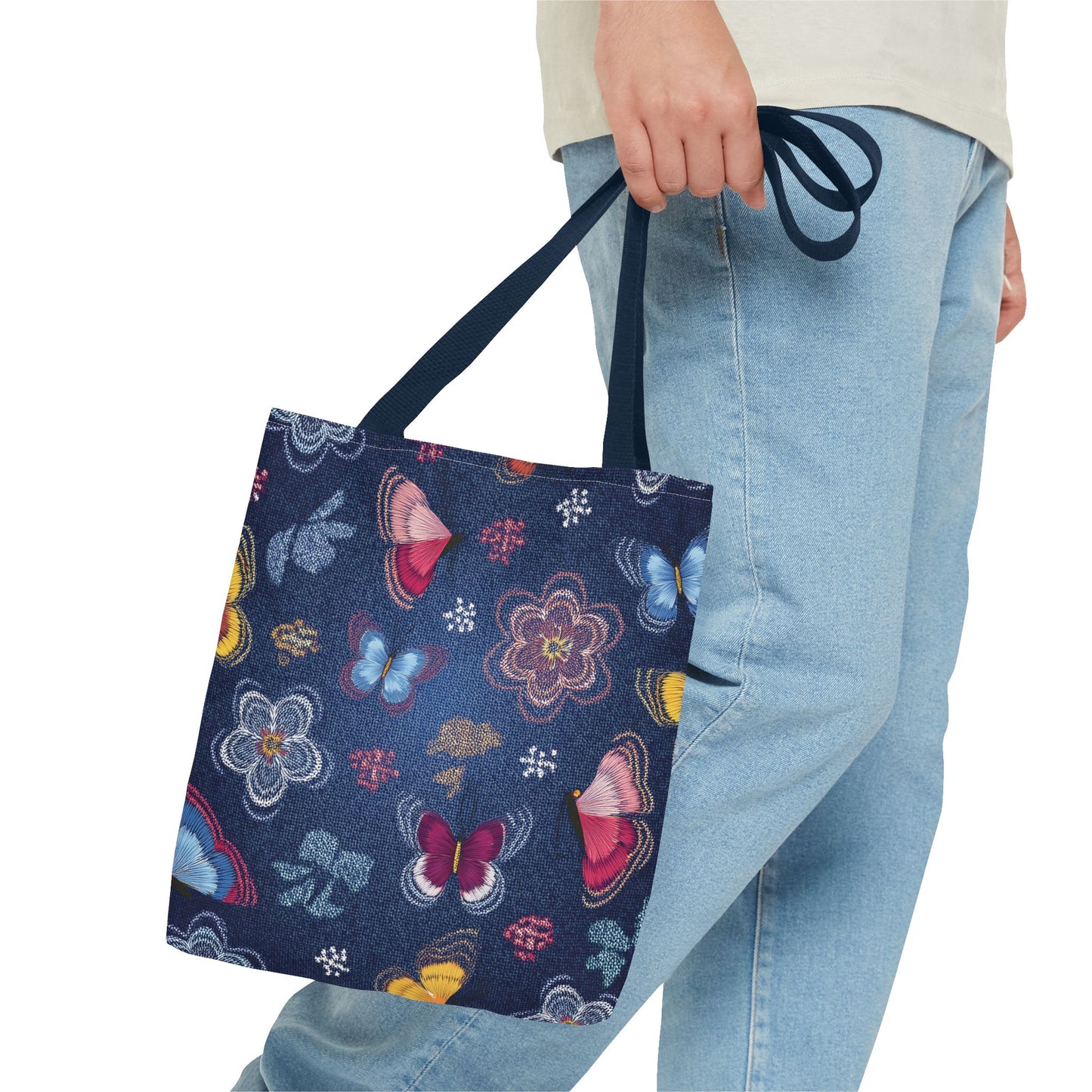 Denim Fabric Imitation Print Unisex Canvas Bag Poly Spun 3 Sizes Tote Bag 168