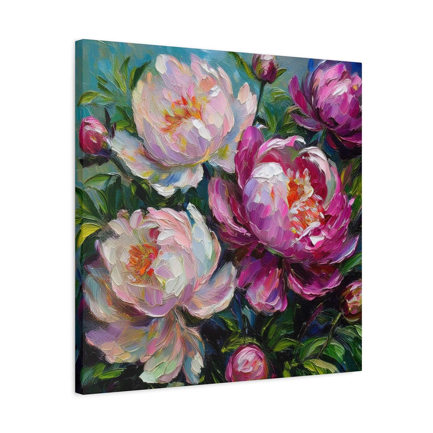Pink Peonies Print Canvas, Floral Oil Paint Print 20x20, 24x24, 30x30, 32x32, 36x36 Art Design Pine-Wood Inner Frame MC-115