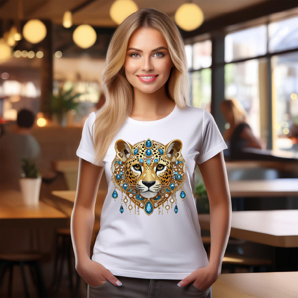 Cheetah Graphic Unisex 100 Cotton Tee With Unique Animal Golden Medallion Art Design 46