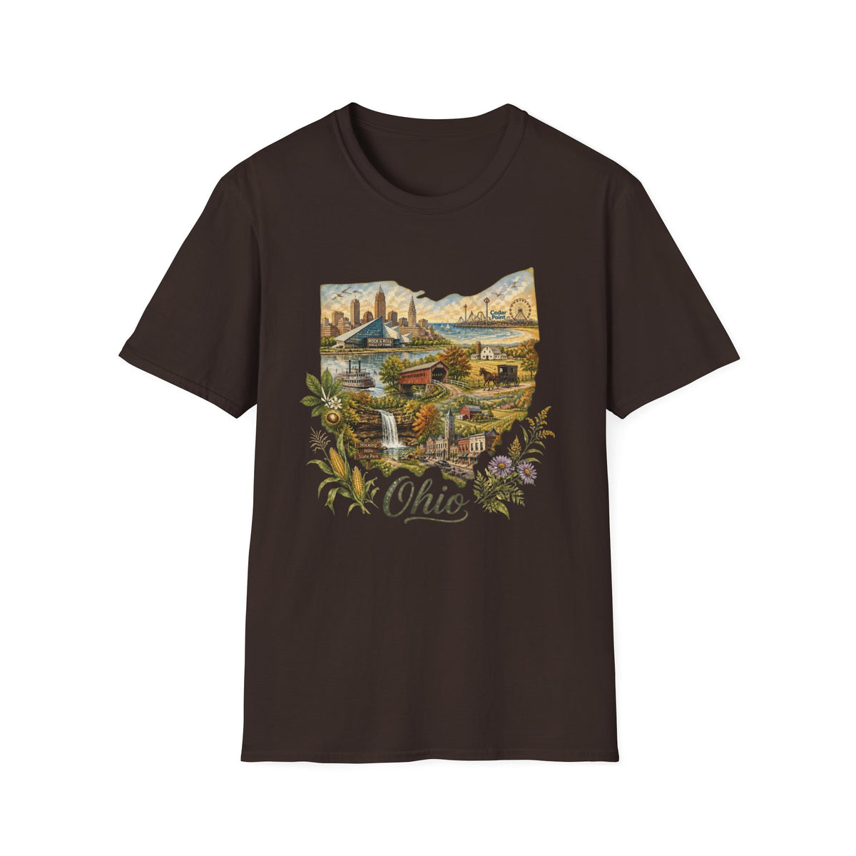 Ohio Vintage Landscape T-Shirt — Retro State Pride Travel Tourist Graphic Design Unisex 100 Cotton Gildan T-Shirt