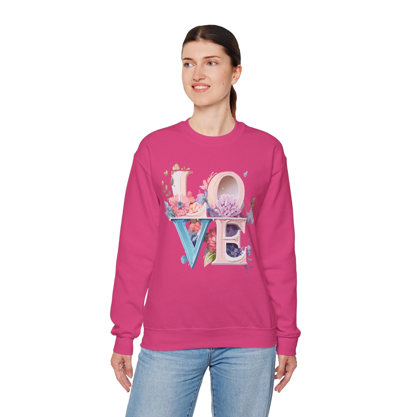 Floral Love Sweatshirt Valentines Day Sweatshirt Love Flower Unisex Crewneck Sweatshirt