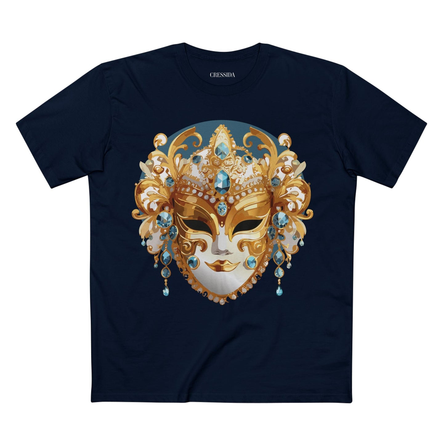 Carnival Mask Graphic T-Shirt Unisex 100 Cotton With Antique Gold Art Design Tee 12