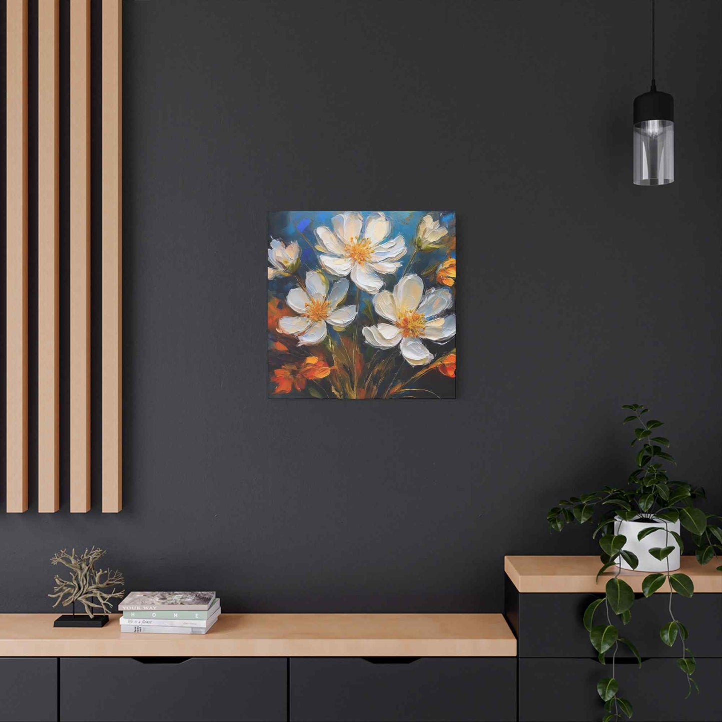 White Flowers Print Canvas, White Flowera Oil Paint Print 20x20, 24x24, 30x30, 32x32, 36x36, Art Design Print Non-Frame MC-6
