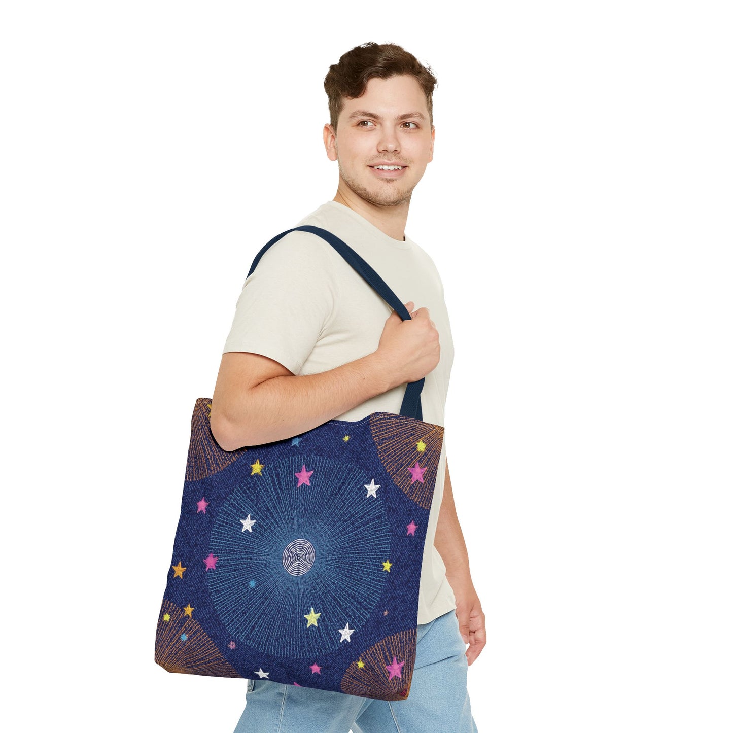 Denim Fabric Imitation Print Unisex Canvas Bag Poly Spun 3 Sizes Tote Bag 183-8