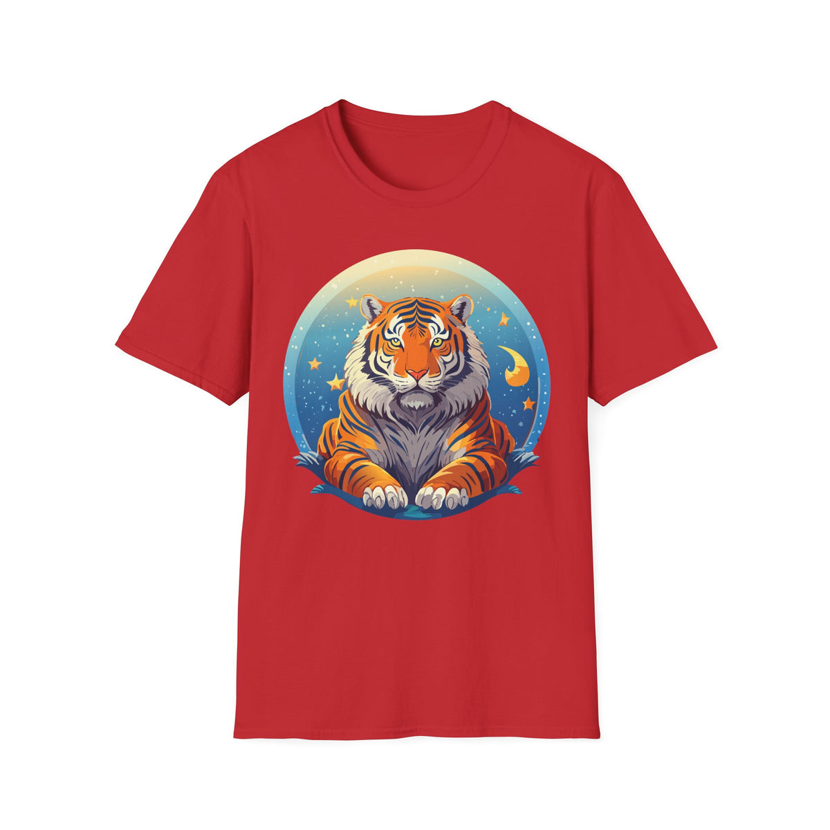 Celestial Tiger Illustration T-Shirt | Night Sky Moon Stars