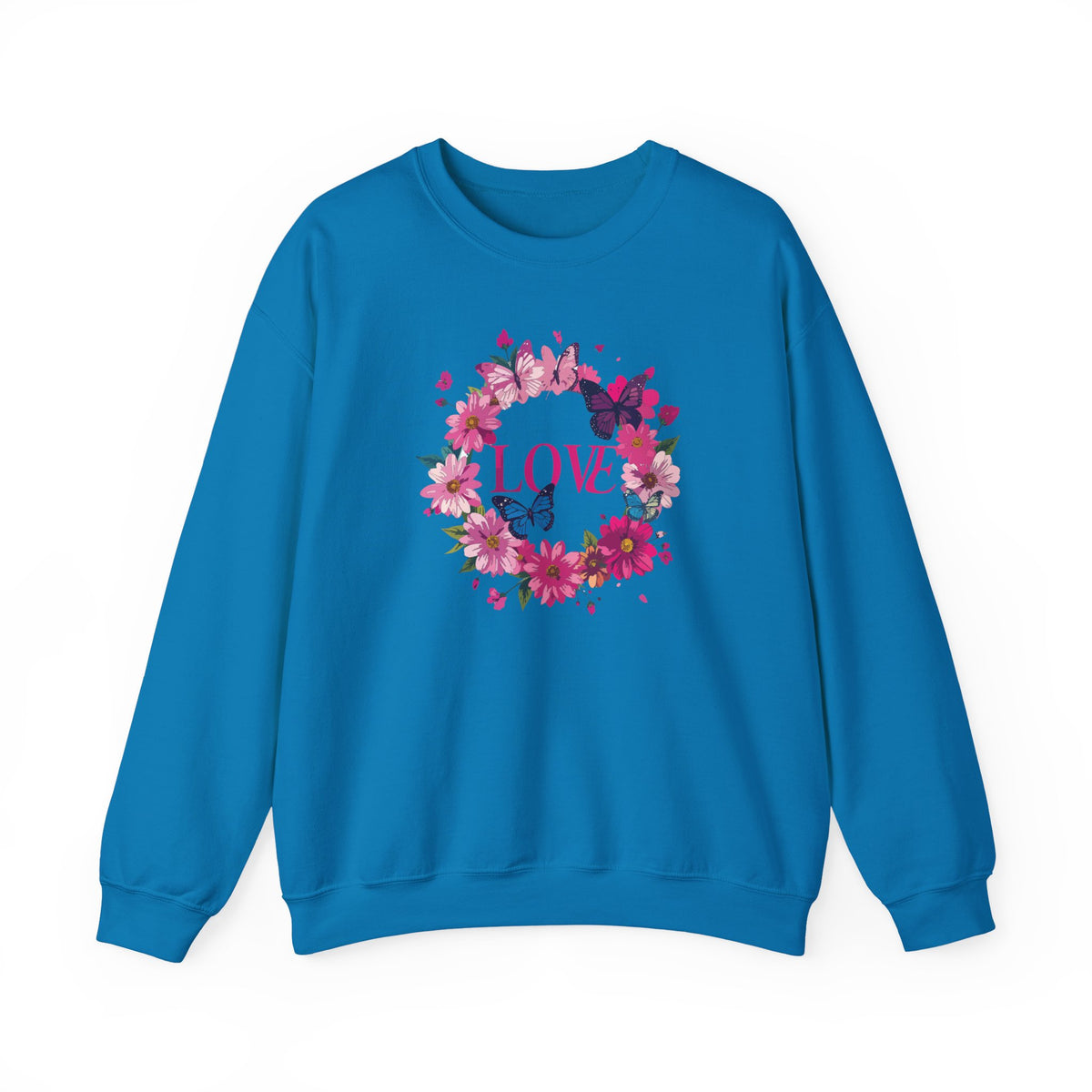 Unisex Floral Love Sweatshirt, Love Floral Sweatshirt, Floral Butterfly Sweatshirt, 50/50 Cotton-Poly Valentine's Day Sweatshirt 04