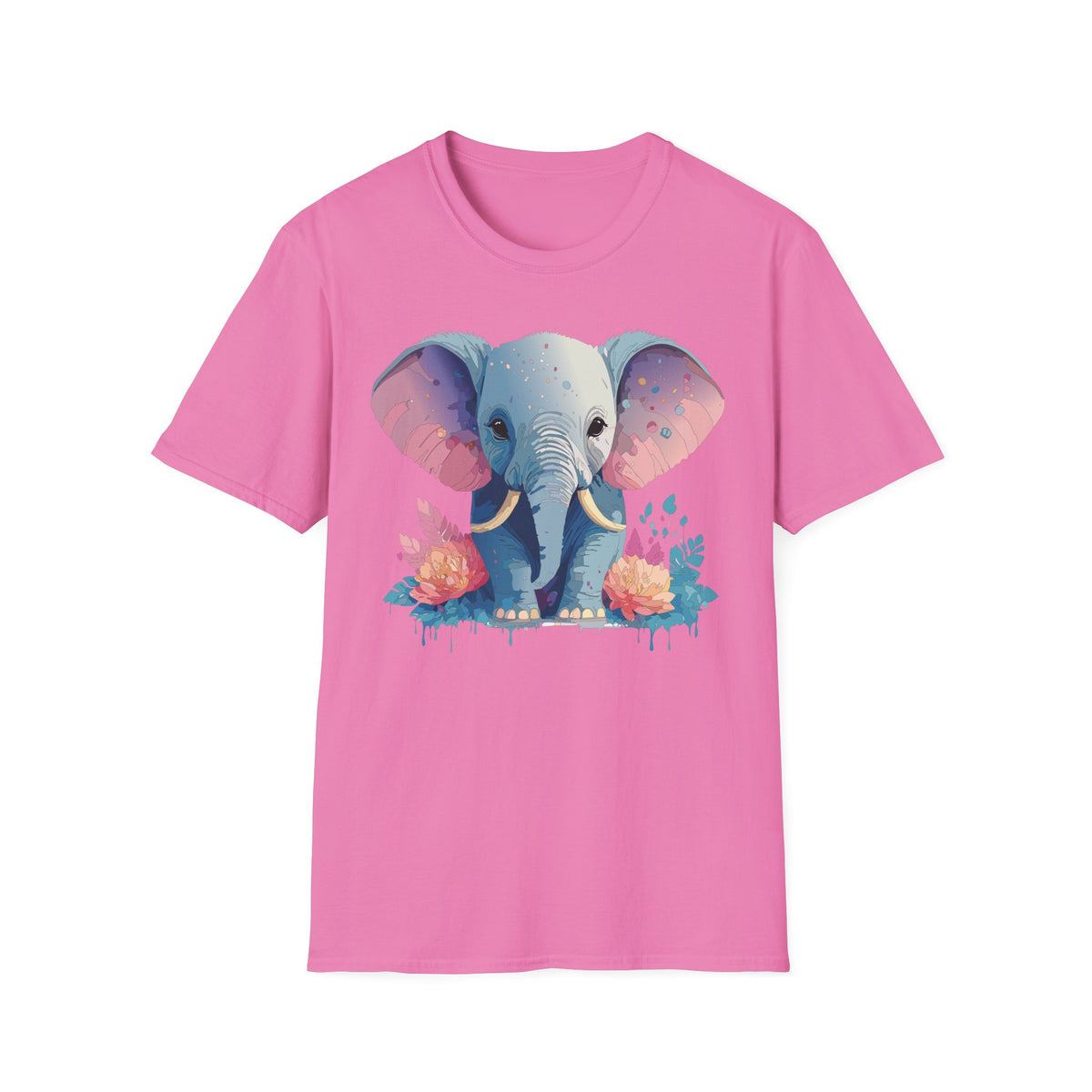 Colorful Baby Elephant Illustration T-Shirt | Cute Watercolor Animal Tee