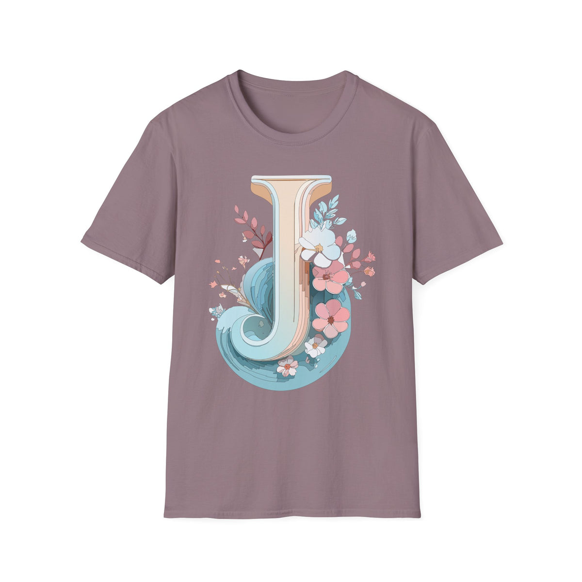 Floral Monogram J Letter T-Shirt | Vintage Botanical Initial
