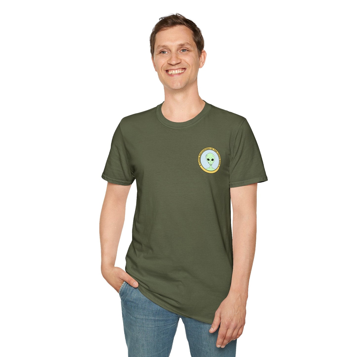 Alien Badge TShirt  Small Chest Logo I Believe Retro Space Tee