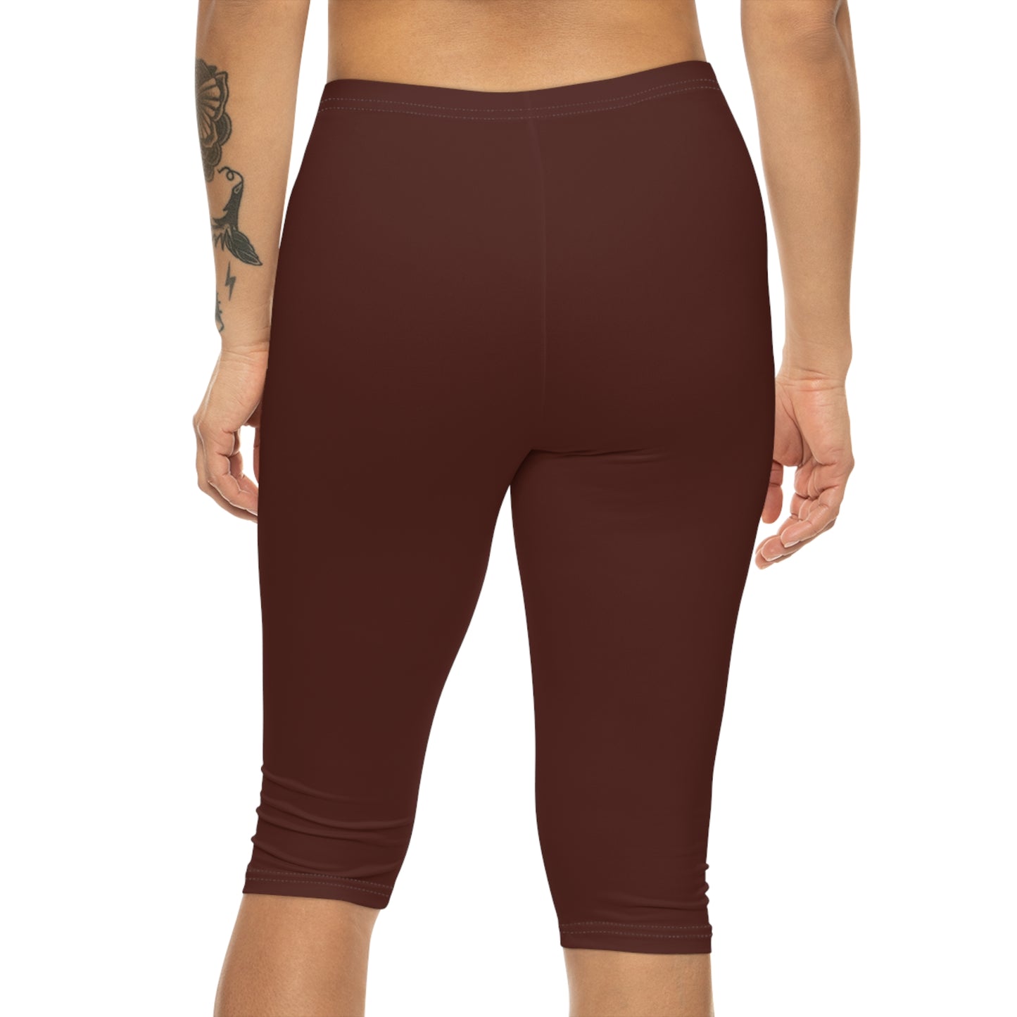 Bordo Espresso Color Women's Brushed Suede Poly Span Casual Capri Leggings XS-2XL