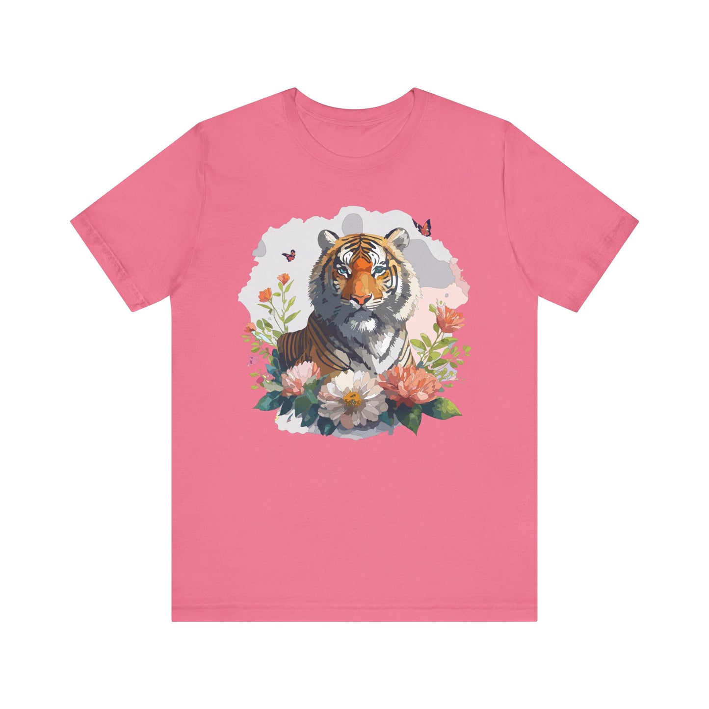 Floral Tiger Graphic Tee, Animal Shirt, Tiger Shirt, Flower Top, T-Shirt with Animal, Art Design